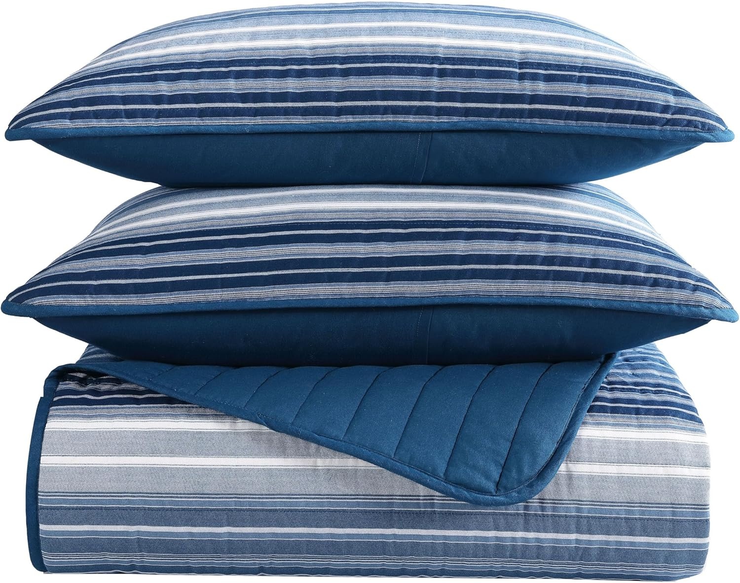 image:imageNautica Queen Quilt Set Reversible Bedding with Matching Shams Stripe Room Decor Lightweight Bed Set College Dorm Room Essentials Coveside BlueDark BlueMedium Blue