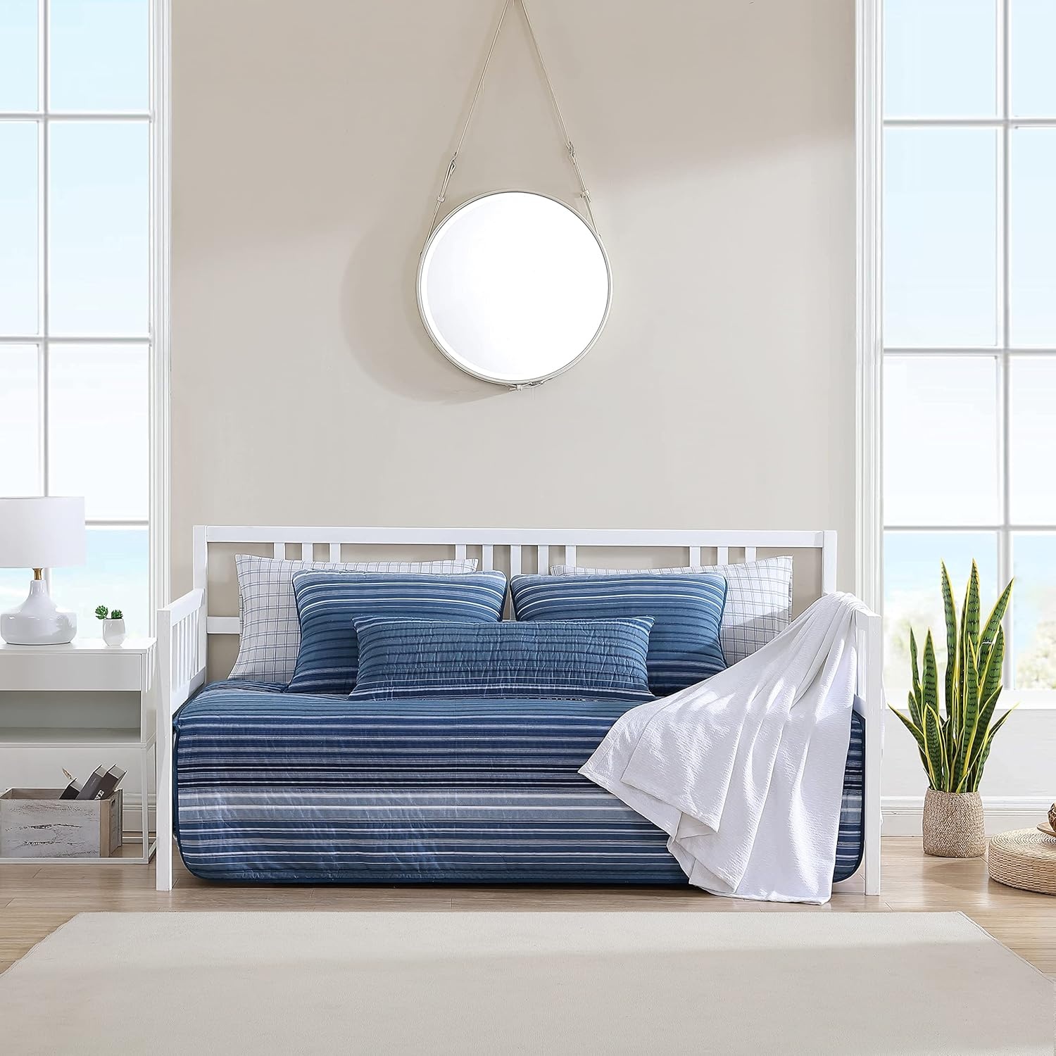 image:imageNautica Queen Quilt Set Reversible Bedding with Matching Shams Stripe Room Decor Lightweight Bed Set College Dorm Room Essentials Coveside BlueDark BlueMedium Blue