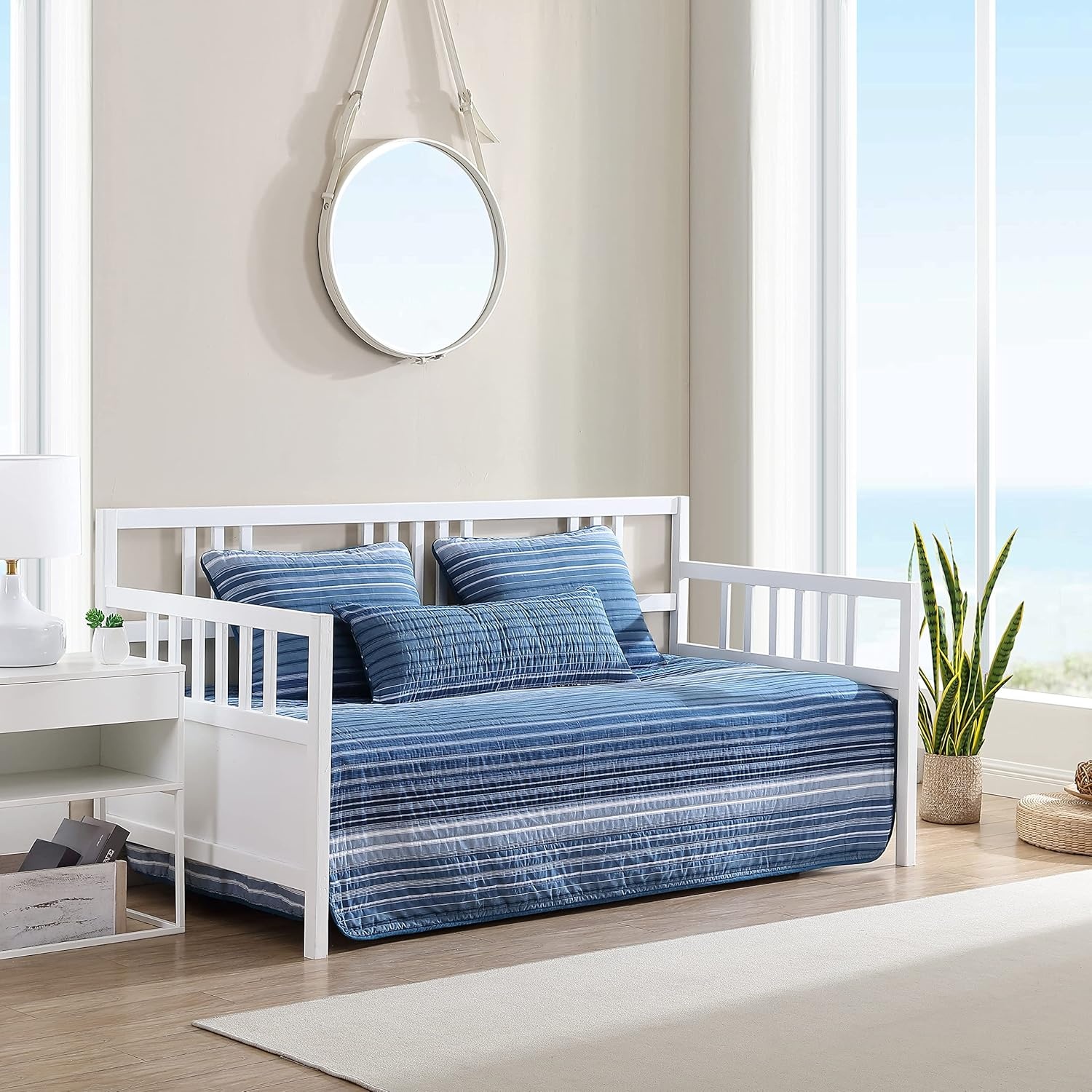 image:imageNautica Queen Quilt Set Reversible Bedding with Matching Shams Stripe Room Decor Lightweight Bed Set College Dorm Room Essentials Coveside BlueDark BlueMedium Blue