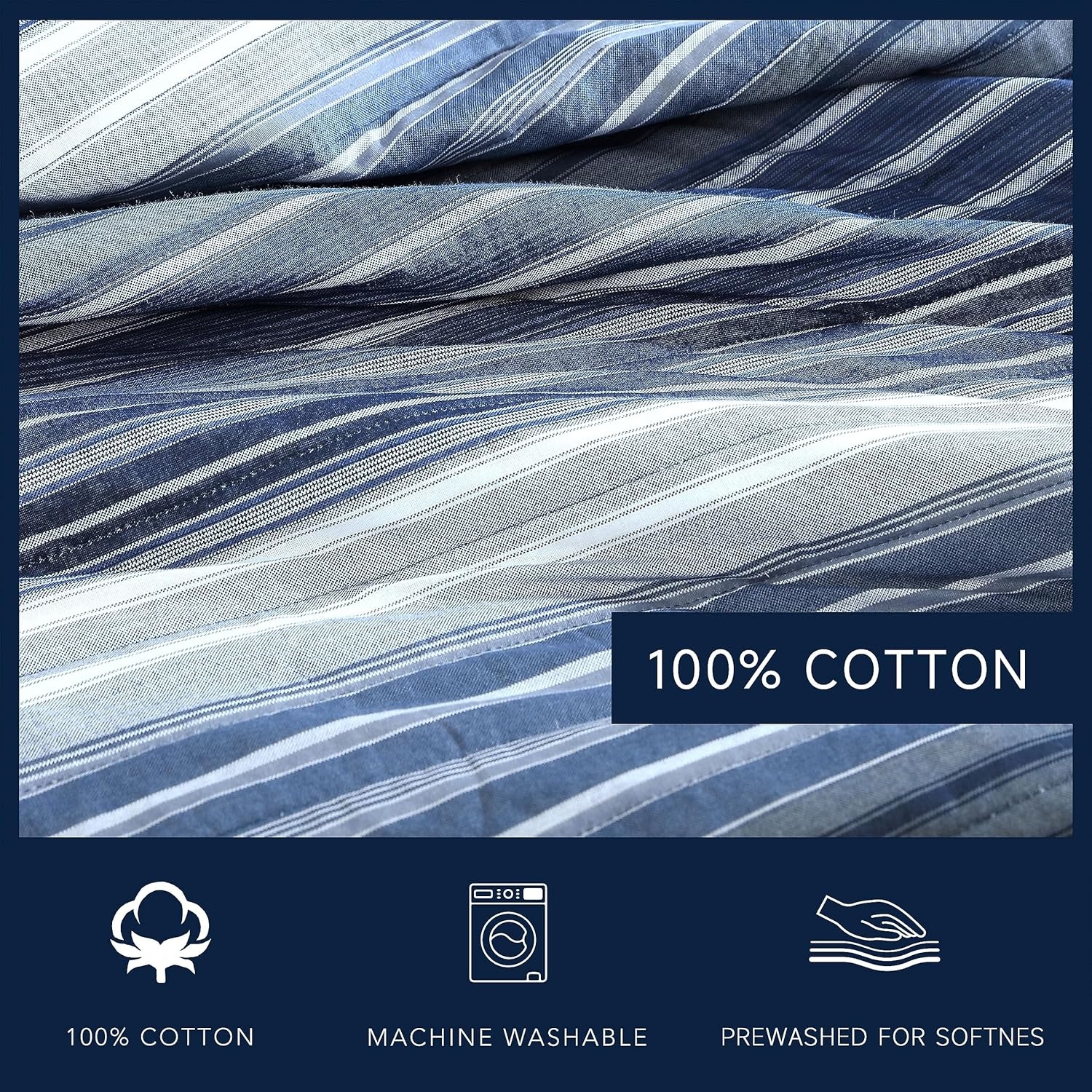 image:imageNautica Queen Quilt Set Reversible Bedding with Matching Shams Stripe Room Decor Lightweight Bed Set College Dorm Room Essentials Coveside BlueDark BlueMedium Blue