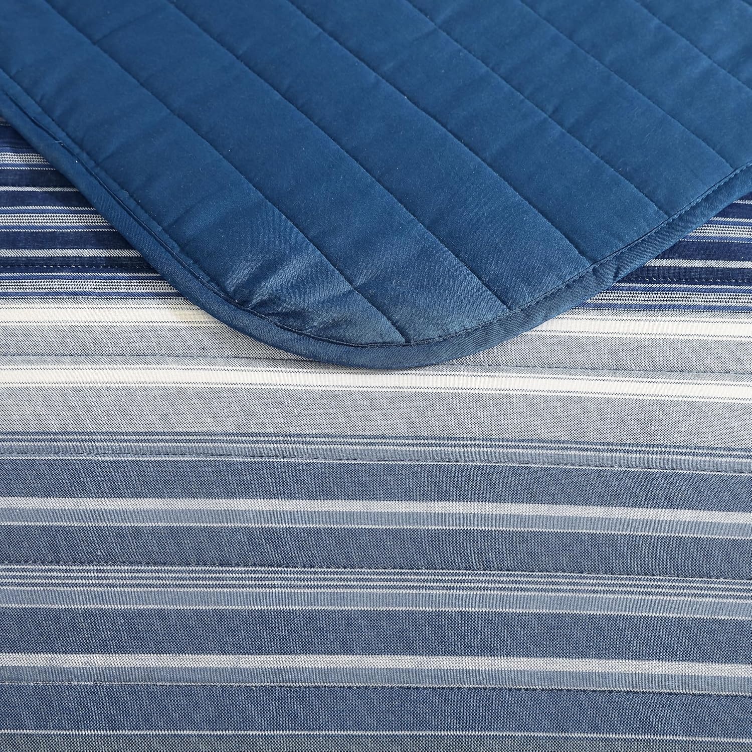 image:imageNautica Queen Quilt Set Reversible Bedding with Matching Shams Stripe Room Decor Lightweight Bed Set College Dorm Room Essentials Coveside BlueDark BlueMedium Blue