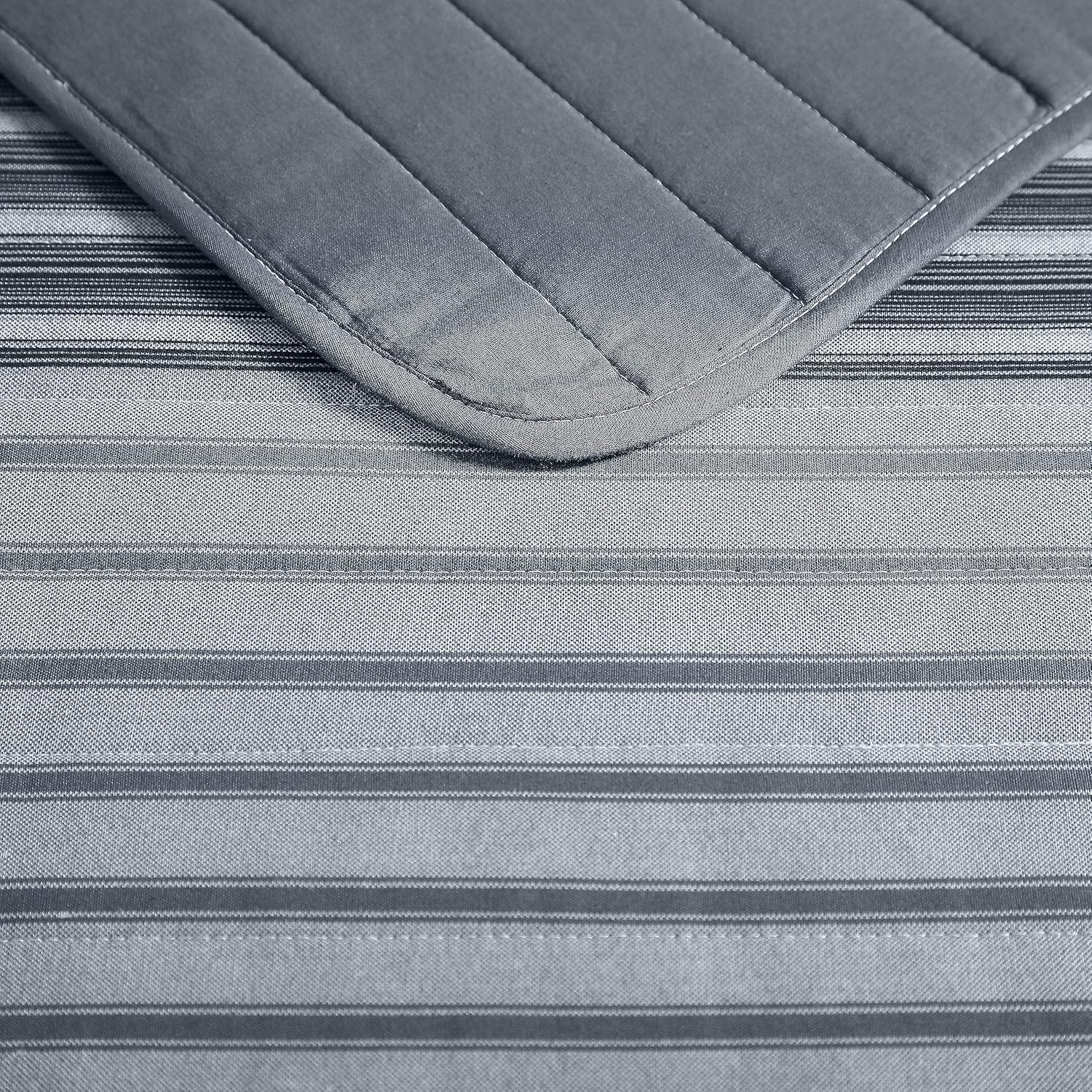 image:imageNautica Queen Quilt Set Reversible Bedding with Matching Shams Stripe Room Decor Lightweight Bed Set College Dorm Room Essentials Coveside BlueMedium GreyDark GreyWhite