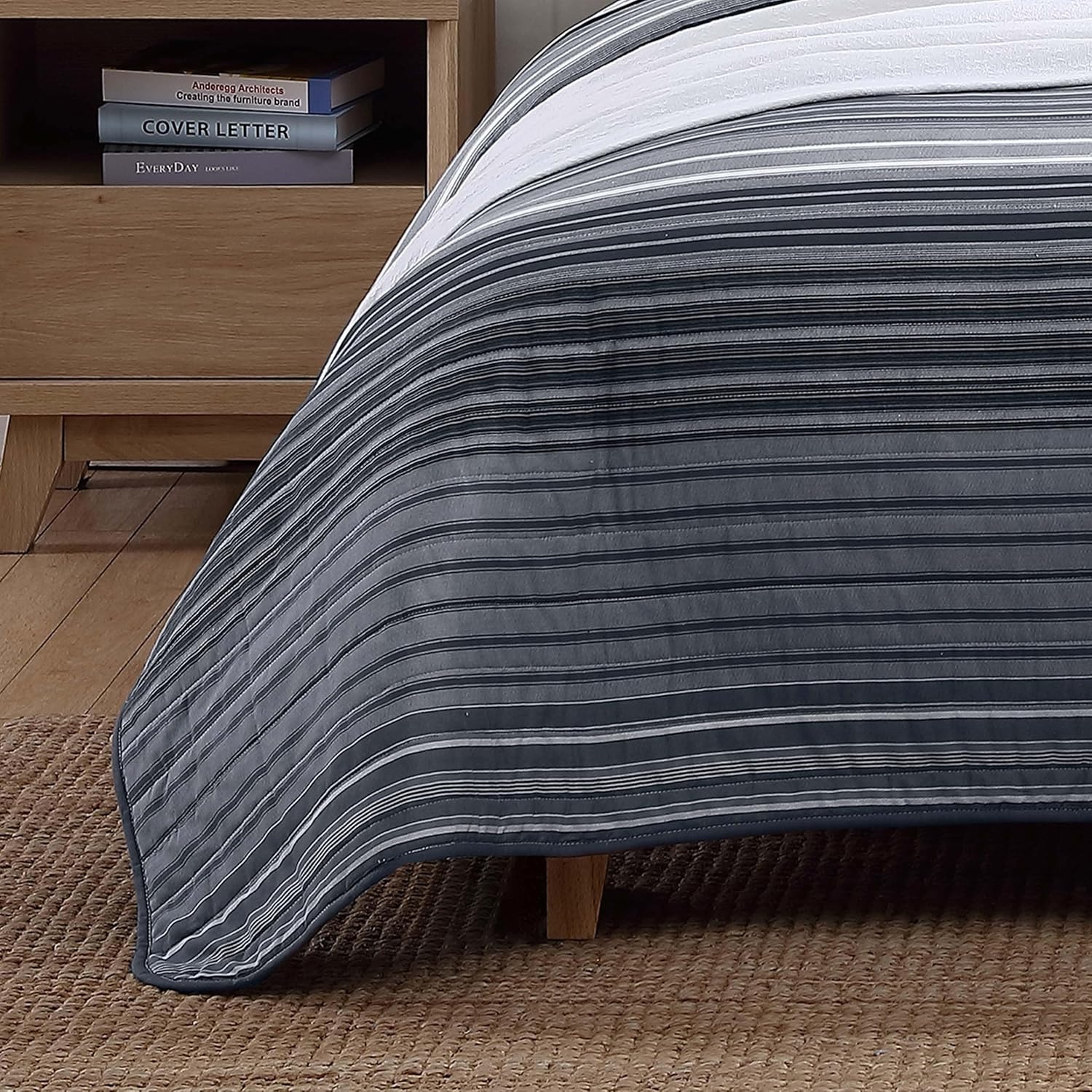 image:imageNautica Queen Quilt Set Reversible Bedding with Matching Shams Stripe Room Decor Lightweight Bed Set College Dorm Room Essentials Coveside BlueMedium GreyDark GreyWhite