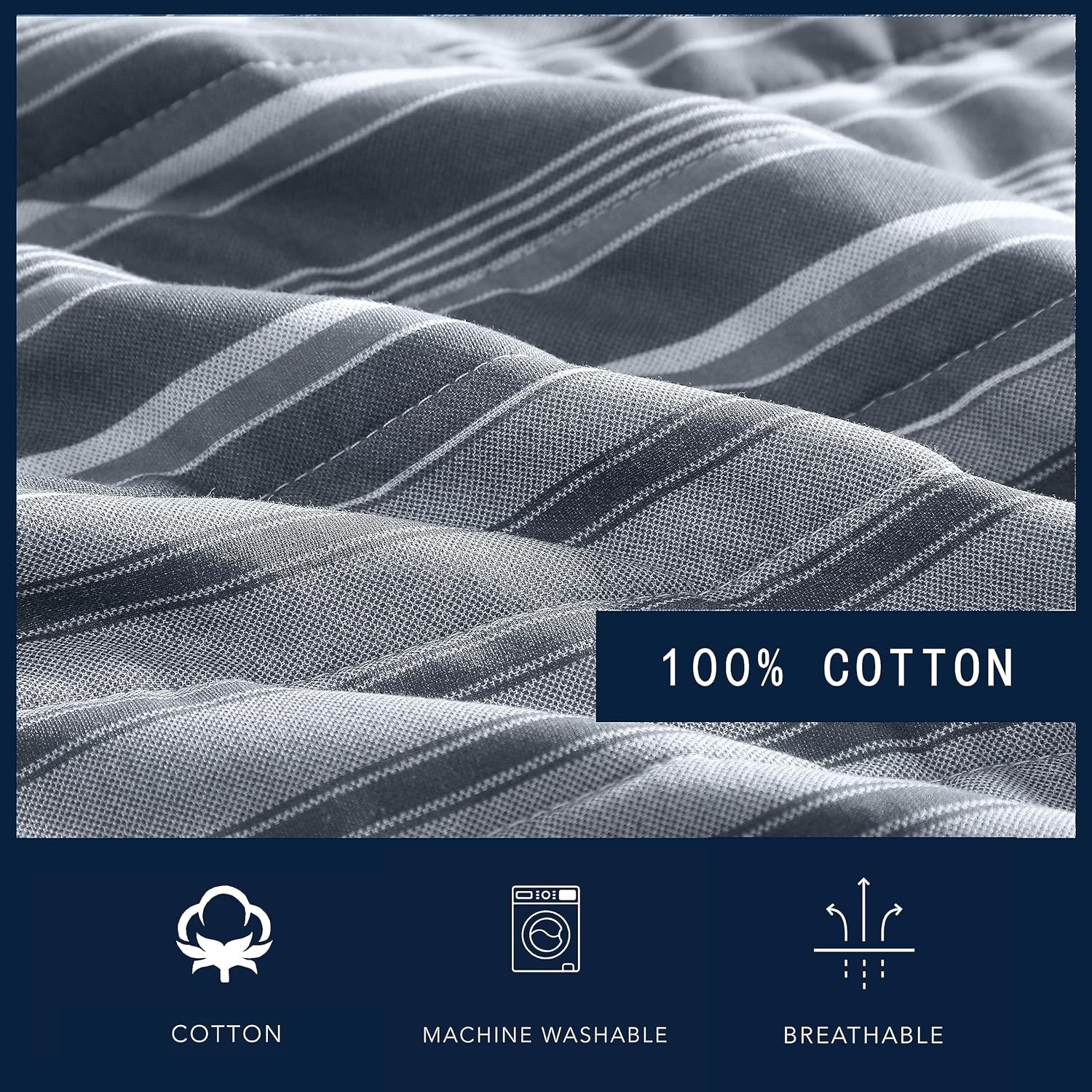 image:imageNautica Queen Quilt Set Reversible Bedding with Matching Shams Stripe Room Decor Lightweight Bed Set College Dorm Room Essentials Coveside BlueMedium GreyDark GreyWhite