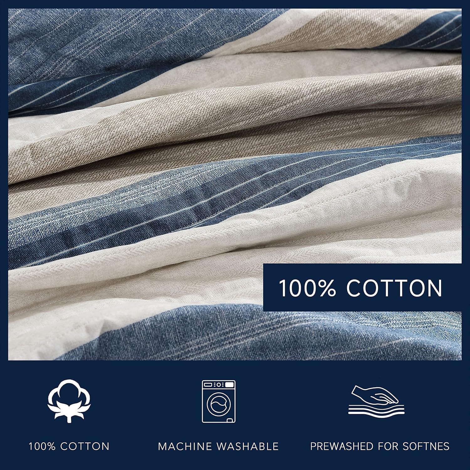 image:imageNautica Queen Quilt Set Reversible Bedding with Matching Shams Stripe Room Decor Lightweight Bed Set College Dorm Room Essentials Ridgeport BlueRidgeport Denim