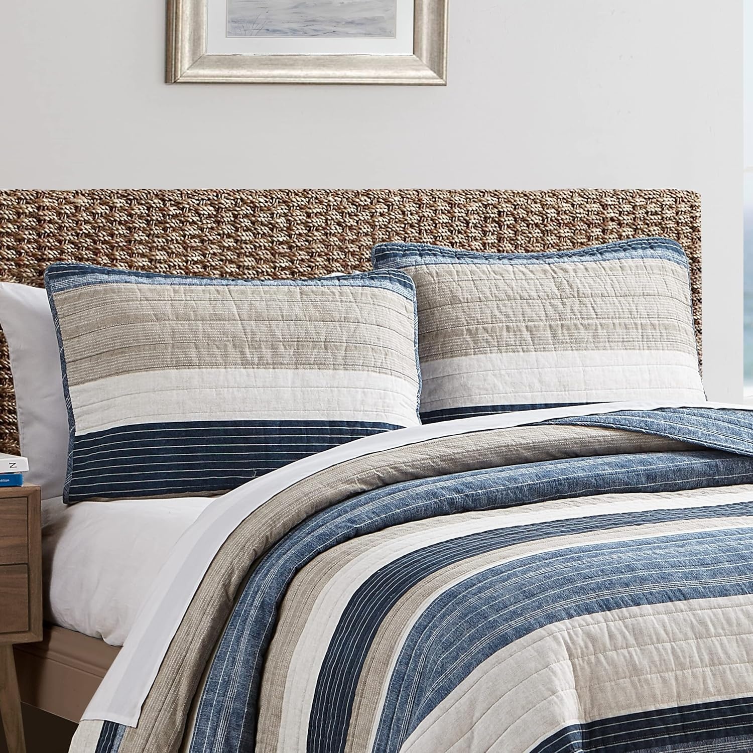 image:imageNautica Queen Quilt Set Reversible Bedding with Matching Shams Stripe Room Decor Lightweight Bed Set College Dorm Room Essentials Ridgeport BlueRidgeport Denim