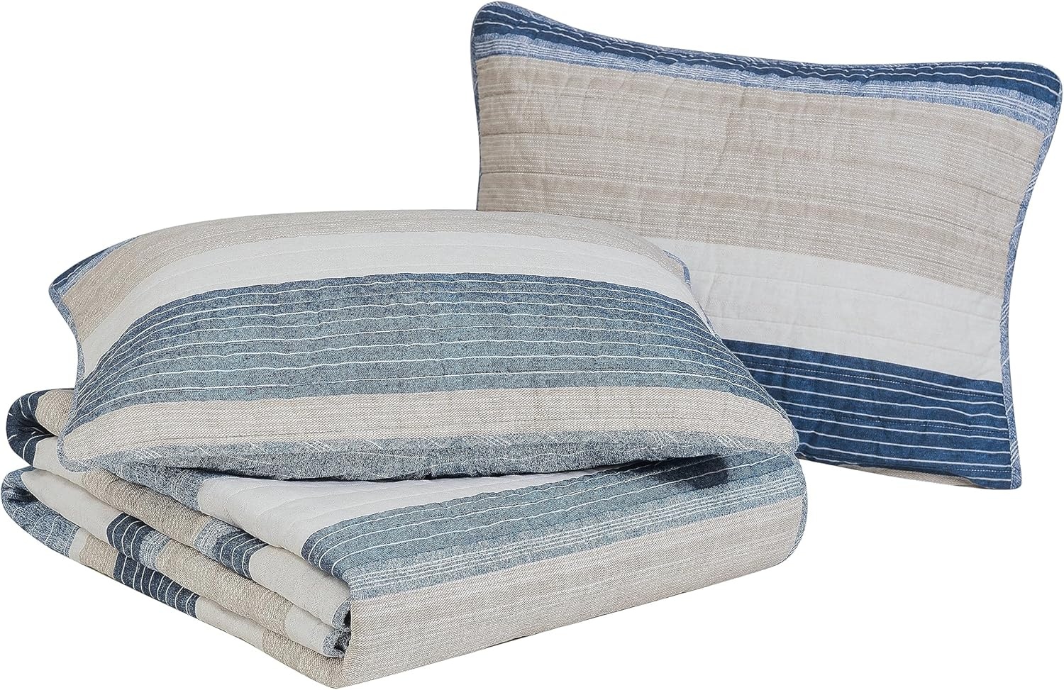 image:imageNautica Queen Quilt Set Reversible Bedding with Matching Shams Stripe Room Decor Lightweight Bed Set College Dorm Room Essentials Ridgeport BlueRidgeport Denim