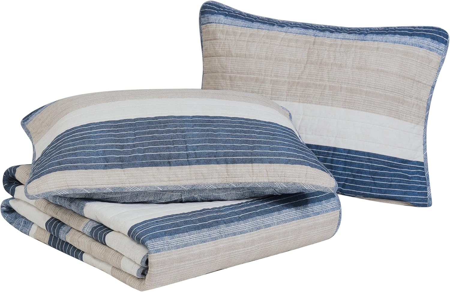 image:imageNautica Queen Quilt Set Reversible Bedding with Matching Shams Stripe Room Decor Lightweight Bed Set College Dorm Room Essentials Ridgeport BlueRidgeport Denim