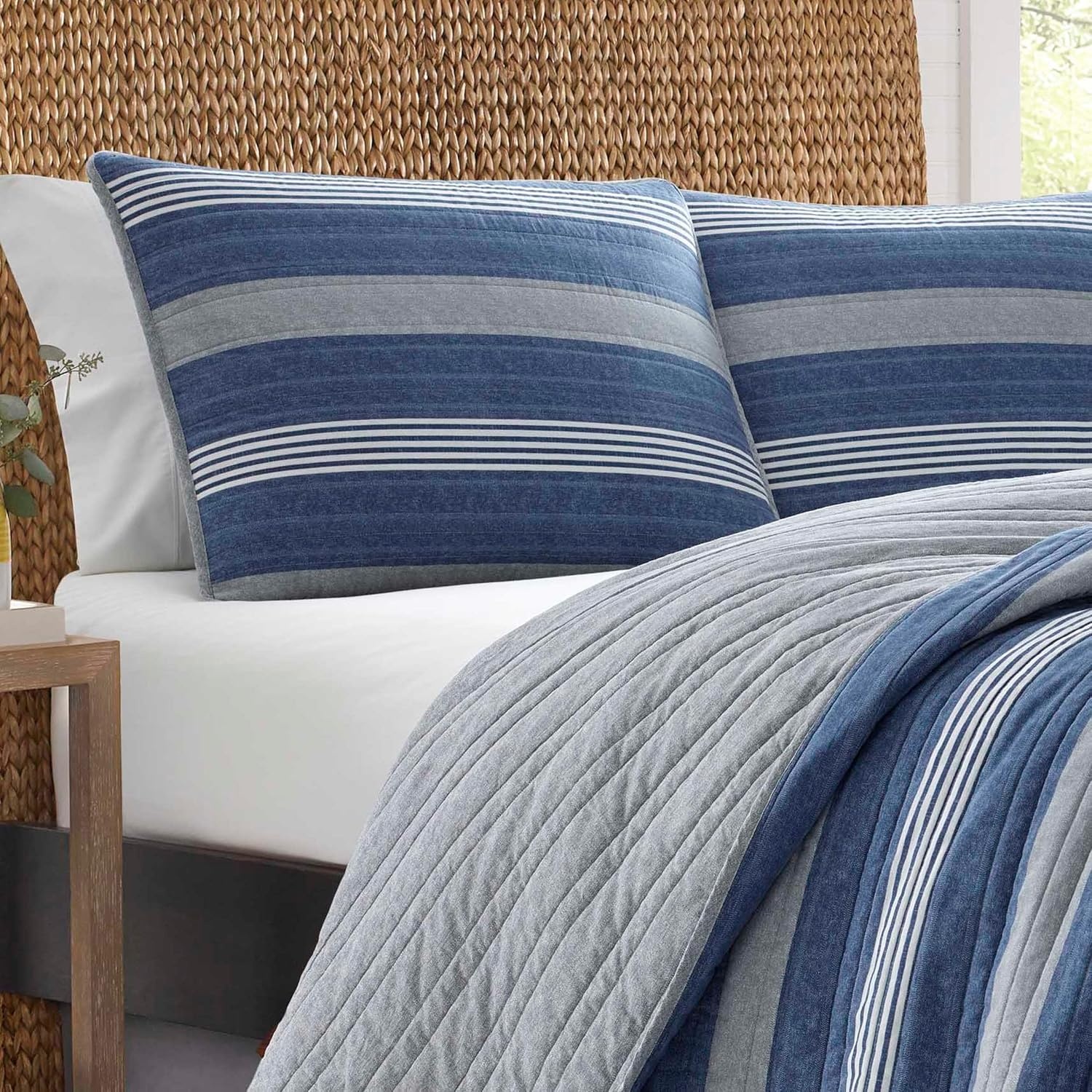 image:imageNautica Queen Quilt Set Reversible Bedding with Matching Shams Stripe Room Decor Lightweight Bed Set College Dorm Room Essentials Saltmarsh BlueSaltmarsh BlueGrey