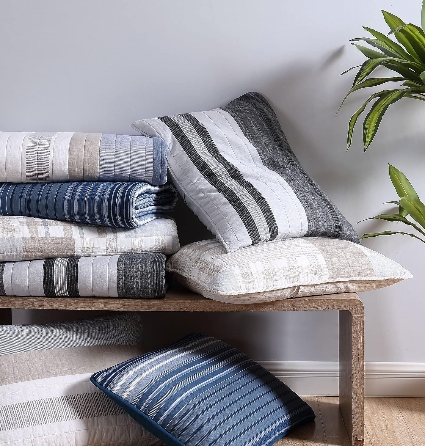 image:imageNautica Queen Quilt Set Reversible Bedding with Matching Shams Stripe Room Decor Lightweight Bed Set College Dorm Room Essentials Saltmarsh BlueSaltmarsh BlueGrey