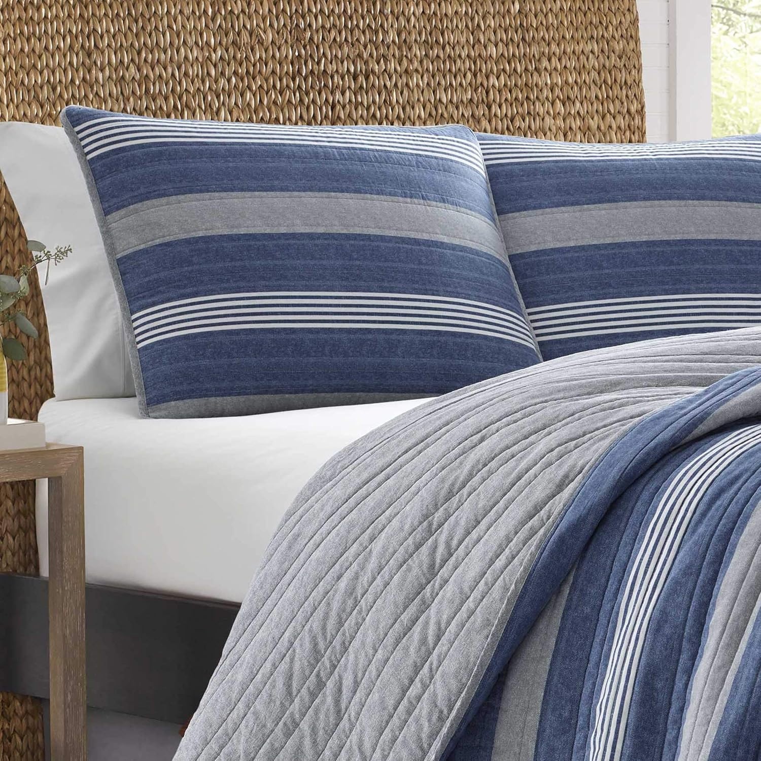 image:imageNautica Queen Quilt Set Reversible Bedding with Matching Shams Stripe Room Decor Lightweight Bed Set College Dorm Room Essentials Saltmarsh BlueSaltmarsh BlueGrey