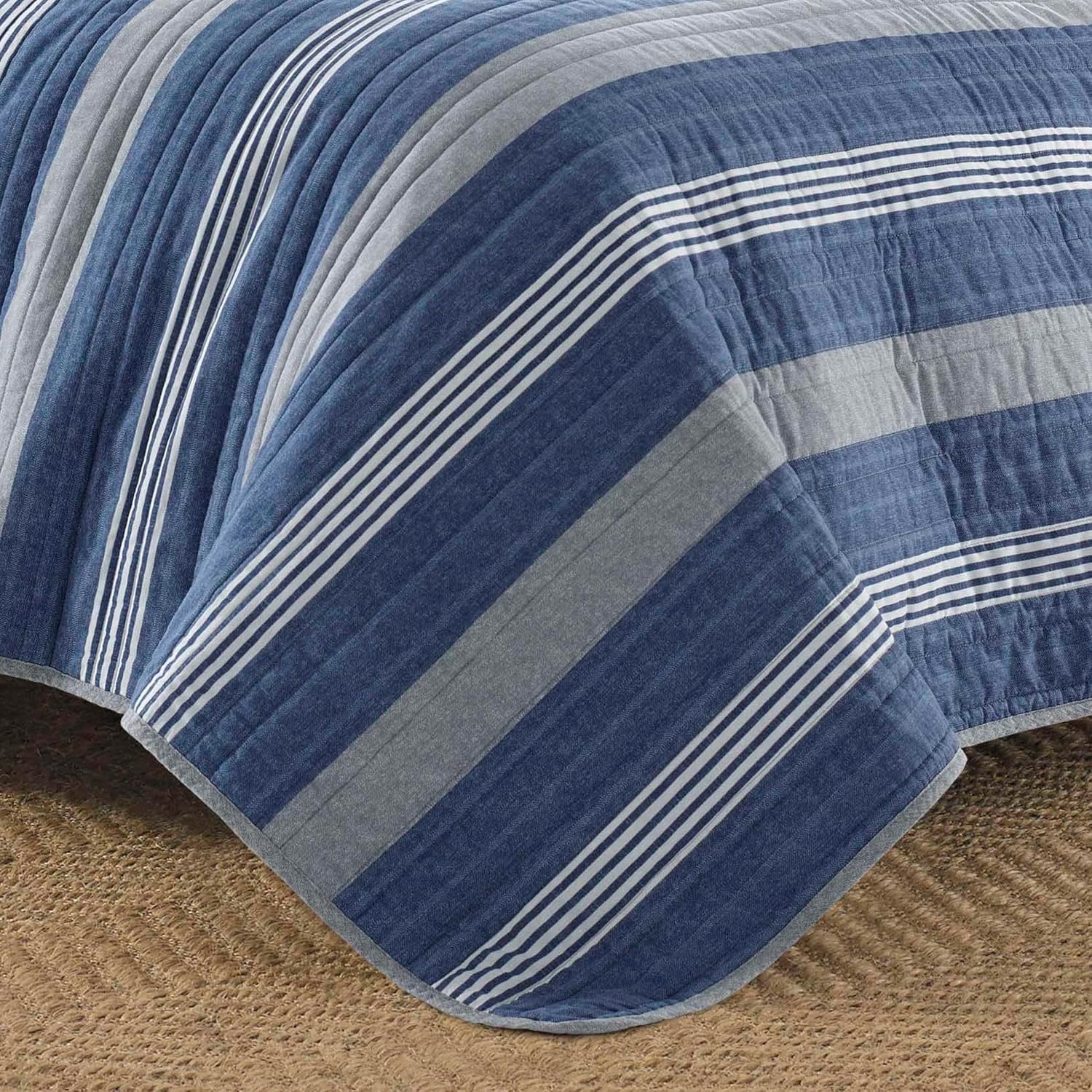 image:imageNautica Queen Quilt Set Reversible Bedding with Matching Shams Stripe Room Decor Lightweight Bed Set College Dorm Room Essentials Saltmarsh BlueSaltmarsh BlueGrey