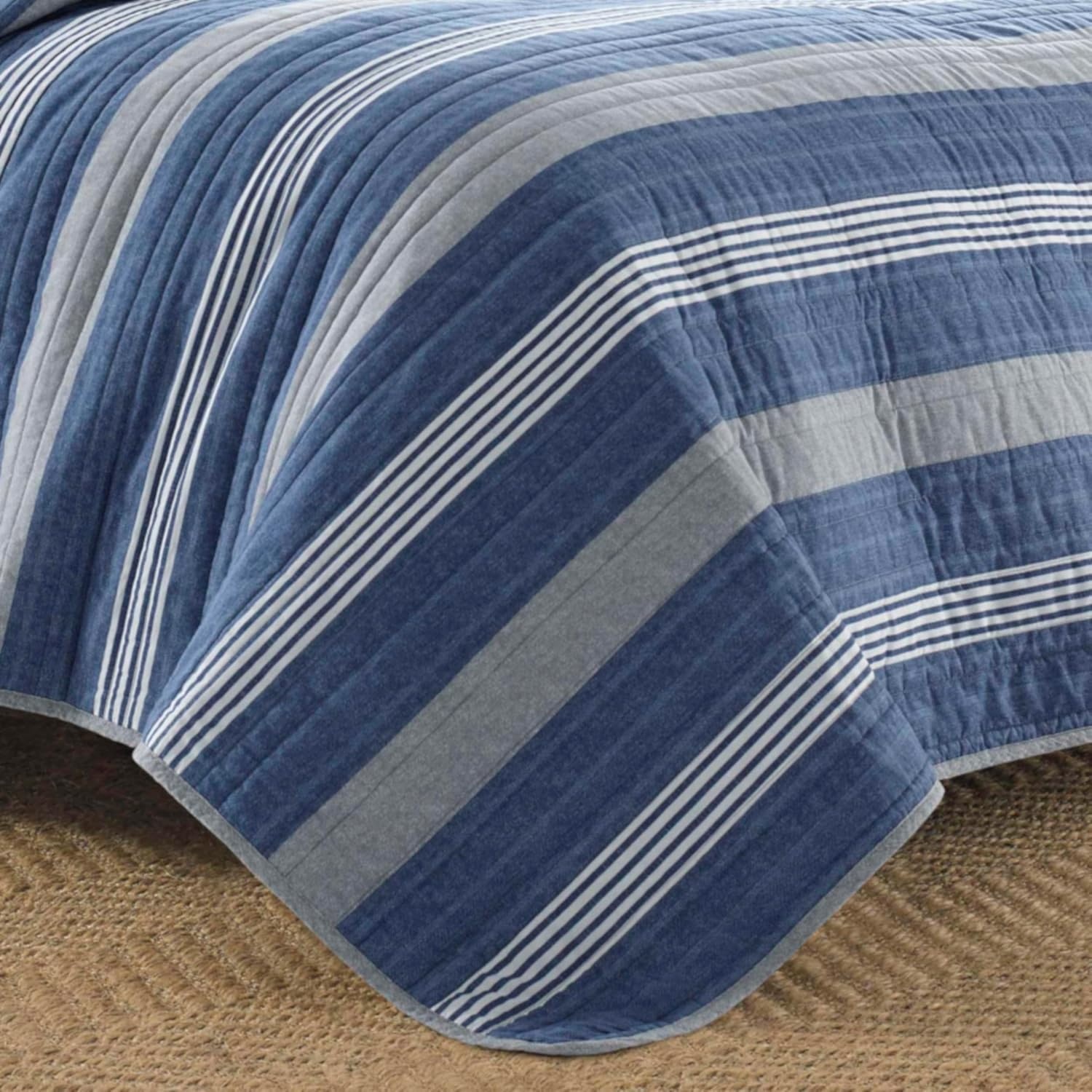image:imageNautica Queen Quilt Set Reversible Bedding with Matching Shams Stripe Room Decor Lightweight Bed Set College Dorm Room Essentials Saltmarsh BlueSaltmarsh BlueGrey