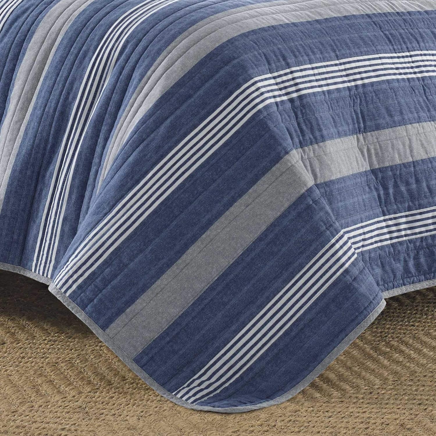 image:imageNautica Queen Quilt Set Reversible Bedding with Matching Shams Stripe Room Decor Lightweight Bed Set College Dorm Room Essentials Saltmarsh BlueSaltmarsh BlueGrey