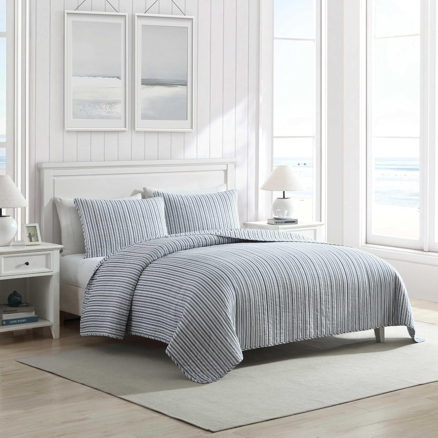 image:imageNautica Quilt Set Soft Bedding with Matching Sham Rounded Corner Reversible Design Coleridge Blue TwinColeridge Blue