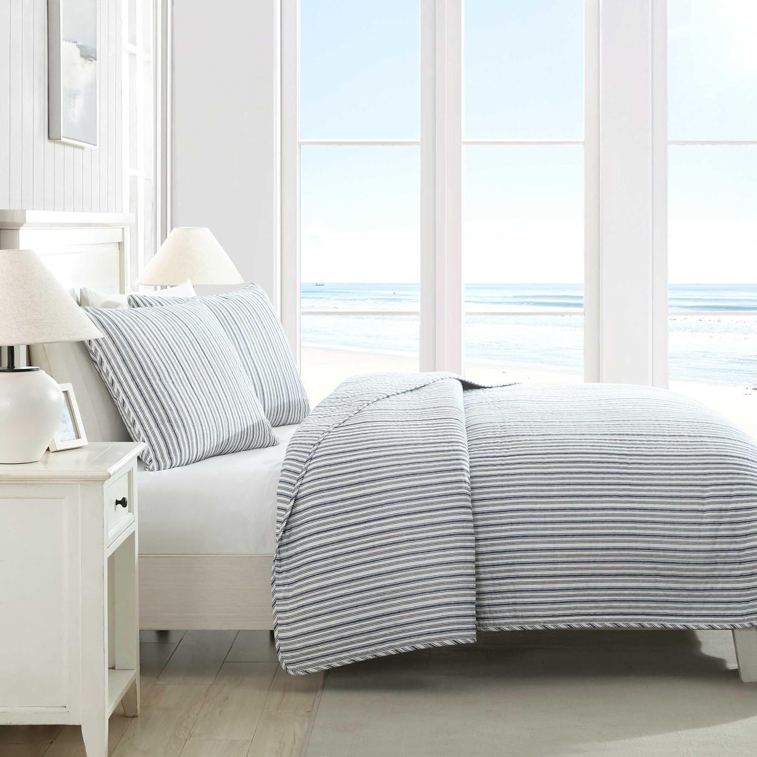image:imageNautica Quilt Set Soft Bedding with Matching Sham Rounded Corner Reversible Design Coleridge Blue TwinColeridge Blue