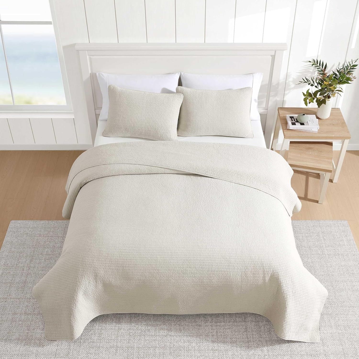 image:imageNautica Quilt Set Super Soft Solid Washed Woven Cotton Bedding with Matching Sham Casual Style Home Essentials Seashore Stitch Beige TwinSeashore Stitch Beige