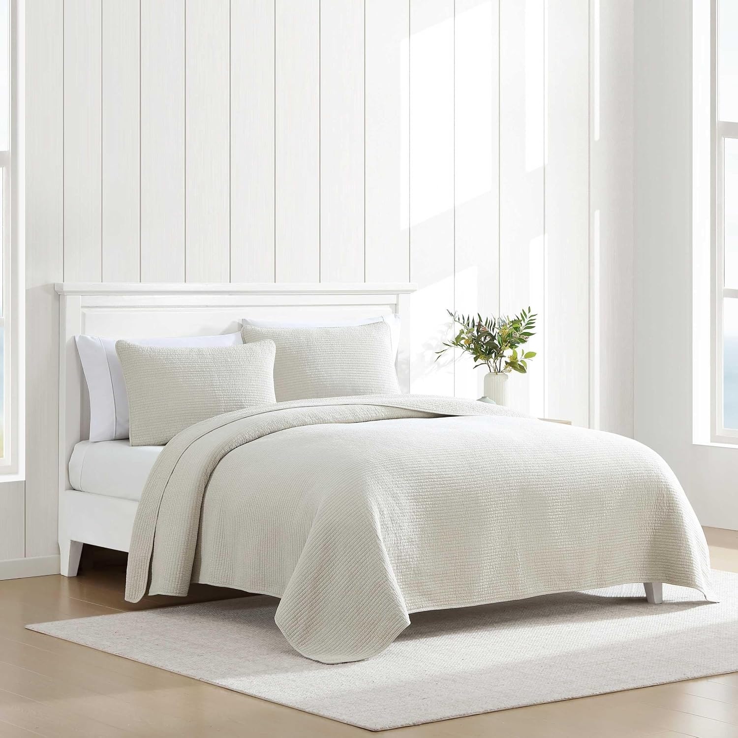 image:imageNautica Quilt Set Super Soft Solid Washed Woven Cotton Bedding with Matching Sham Casual Style Home Essentials Seashore Stitch Beige TwinSeashore Stitch Beige