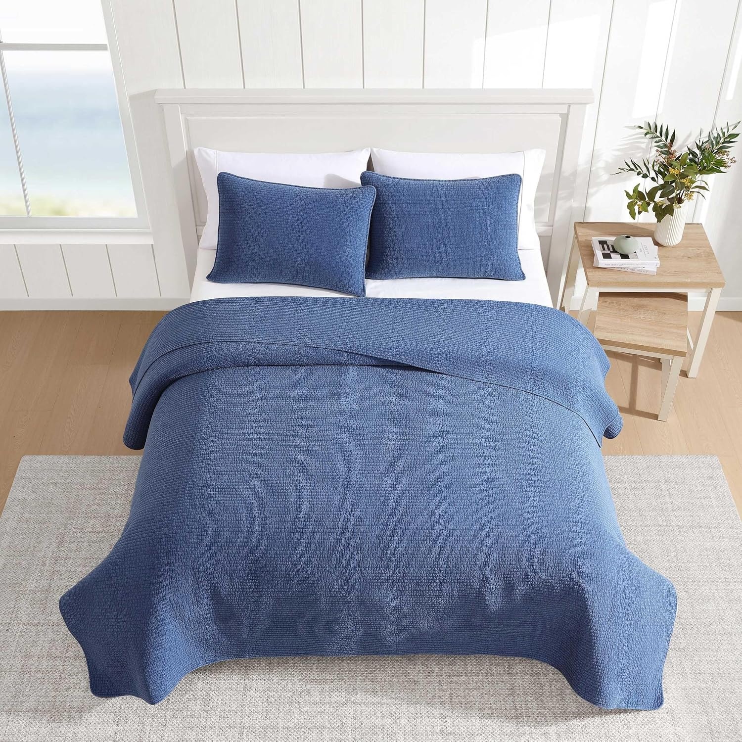 image:imageNautica Quilt Set Super Soft Solid Washed Woven Cotton Bedding with Matching Sham Casual Style Home Essentials Seashore Stitch Beige TwinSeashore Stitch Navy