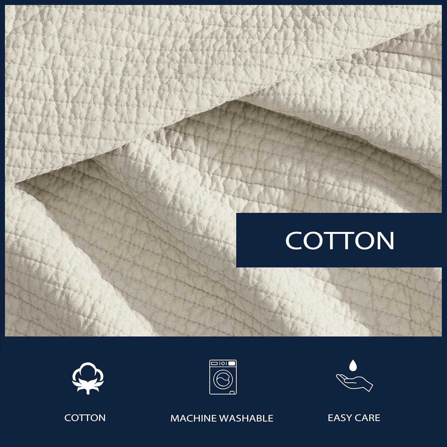 image:imageNautica Quilt Set Super Soft Solid Washed Woven Cotton Bedding with Matching Sham Casual Style Home Essentials Seashore Stitch Beige TwinSeashore Stitch Beige