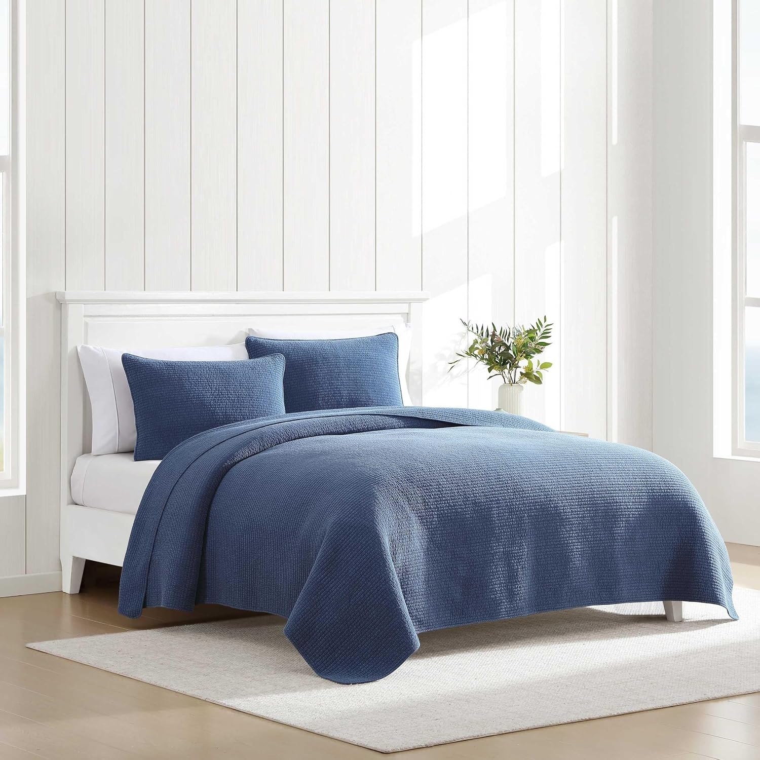 image:imageNautica Quilt Set Super Soft Solid Washed Woven Cotton Bedding with Matching Sham Casual Style Home Essentials Seashore Stitch Beige TwinSeashore Stitch Navy