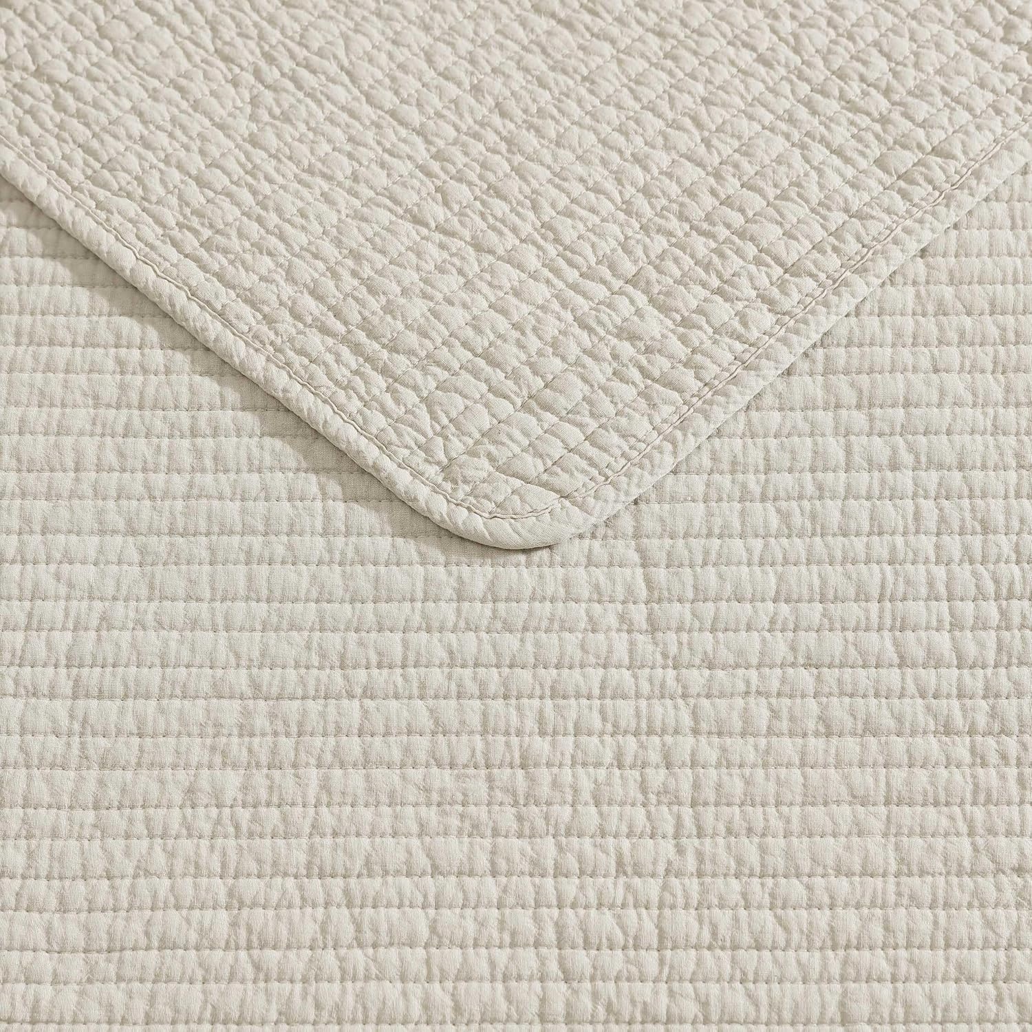 image:imageNautica Quilt Set Super Soft Solid Washed Woven Cotton Bedding with Matching Sham Casual Style Home Essentials Seashore Stitch Beige TwinSeashore Stitch Beige