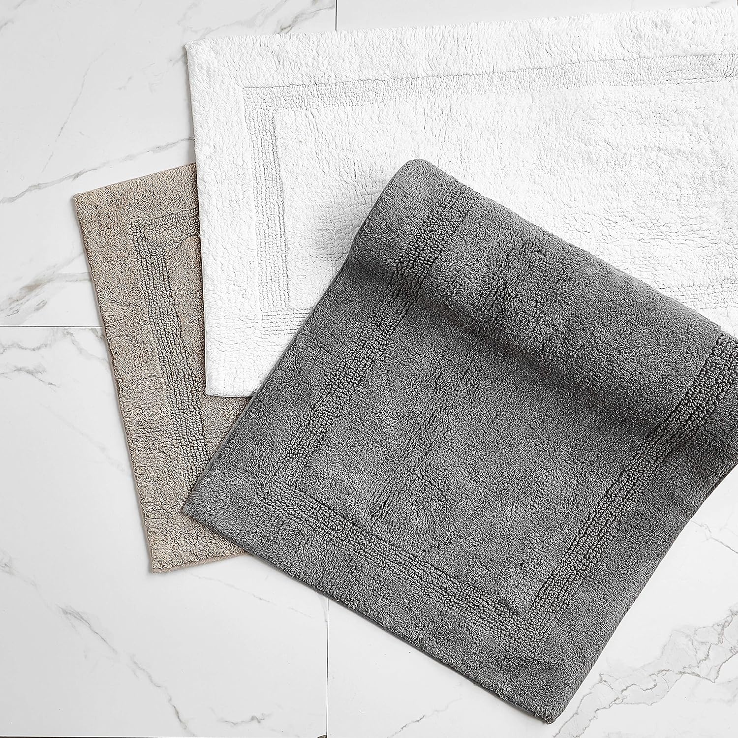 image:imageNautica Runner Rug Soft amp Absorbent Tufted Cotton Bath Rug with SkidResistant Backing OekoTex Certified Peniston White 24 x 40Peniston Dark Grey