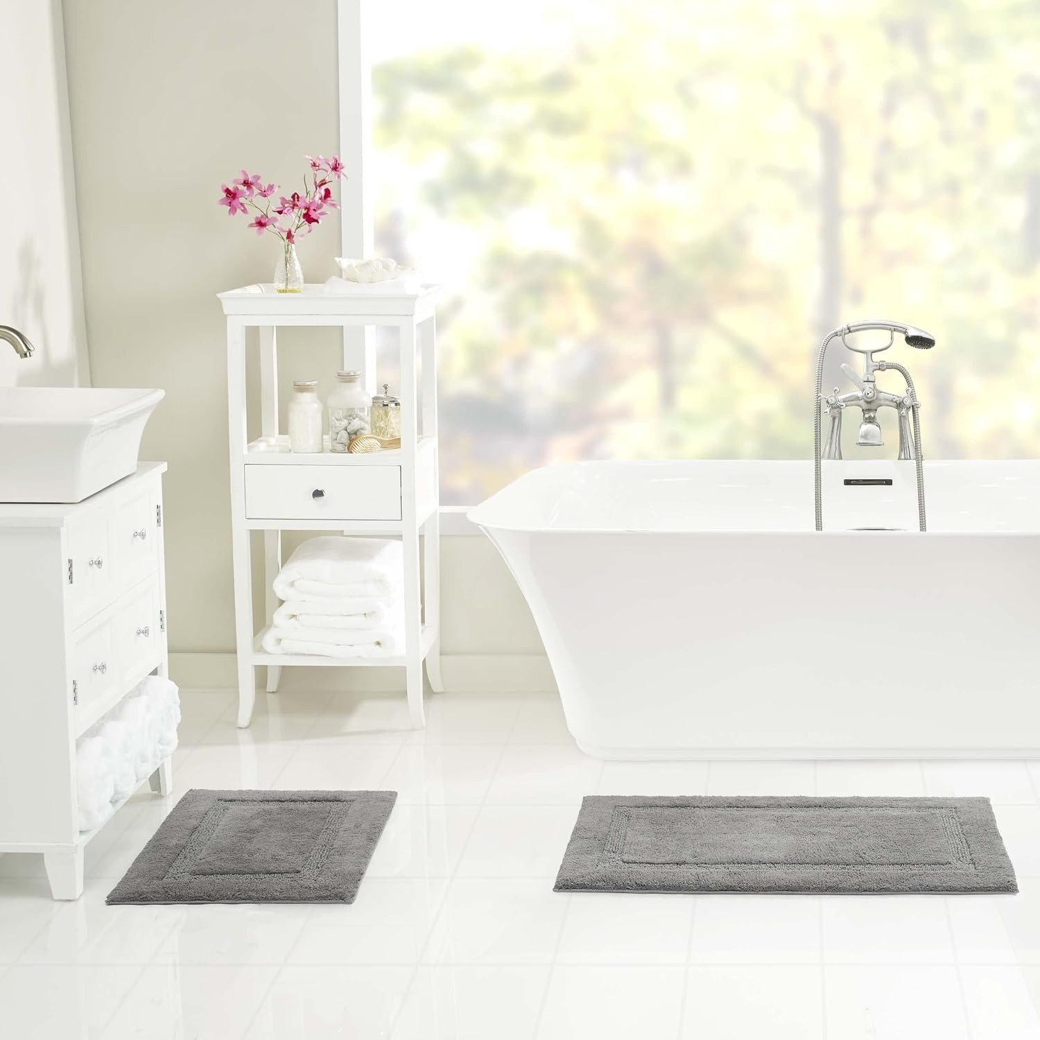 image:imageNautica Runner Rug Soft amp Absorbent Tufted Cotton Bath Rug with SkidResistant Backing OekoTex Certified Peniston White 24 x 40Peniston Dark Grey