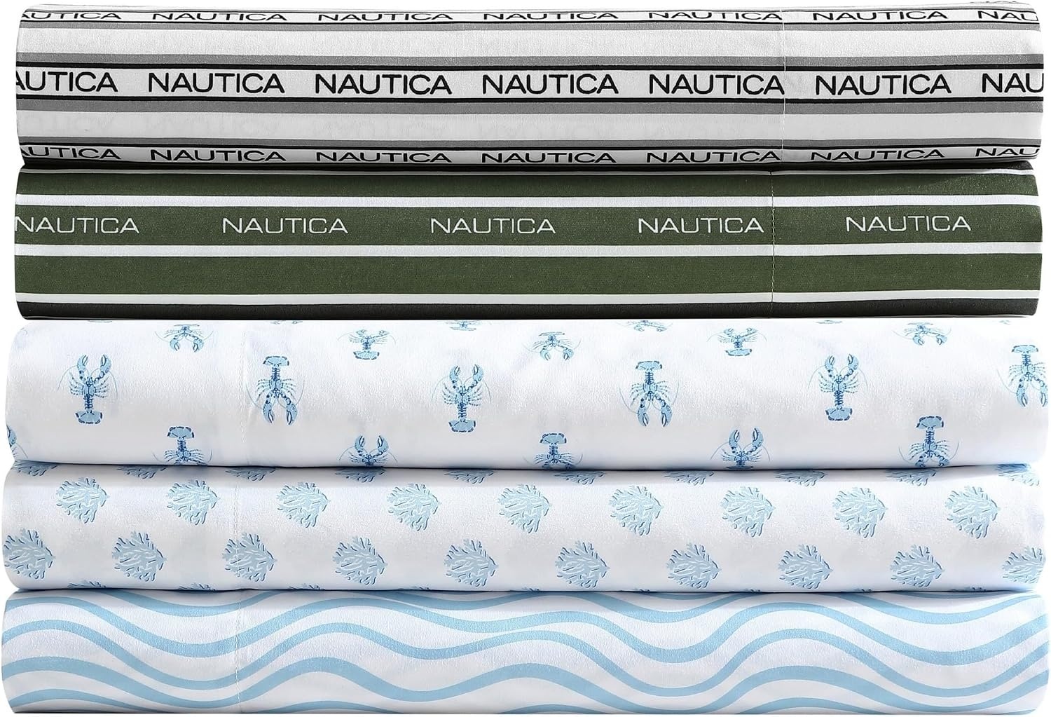 image:imageNautica Sheet Set Breathable amp Cooling Microfiber Bedding with Matching Pillowcase Deep Pocket Fully Elasticized Coastal Coral Ocean Breeze Blue TwinLinearly Waves Ocean Breeze Blue