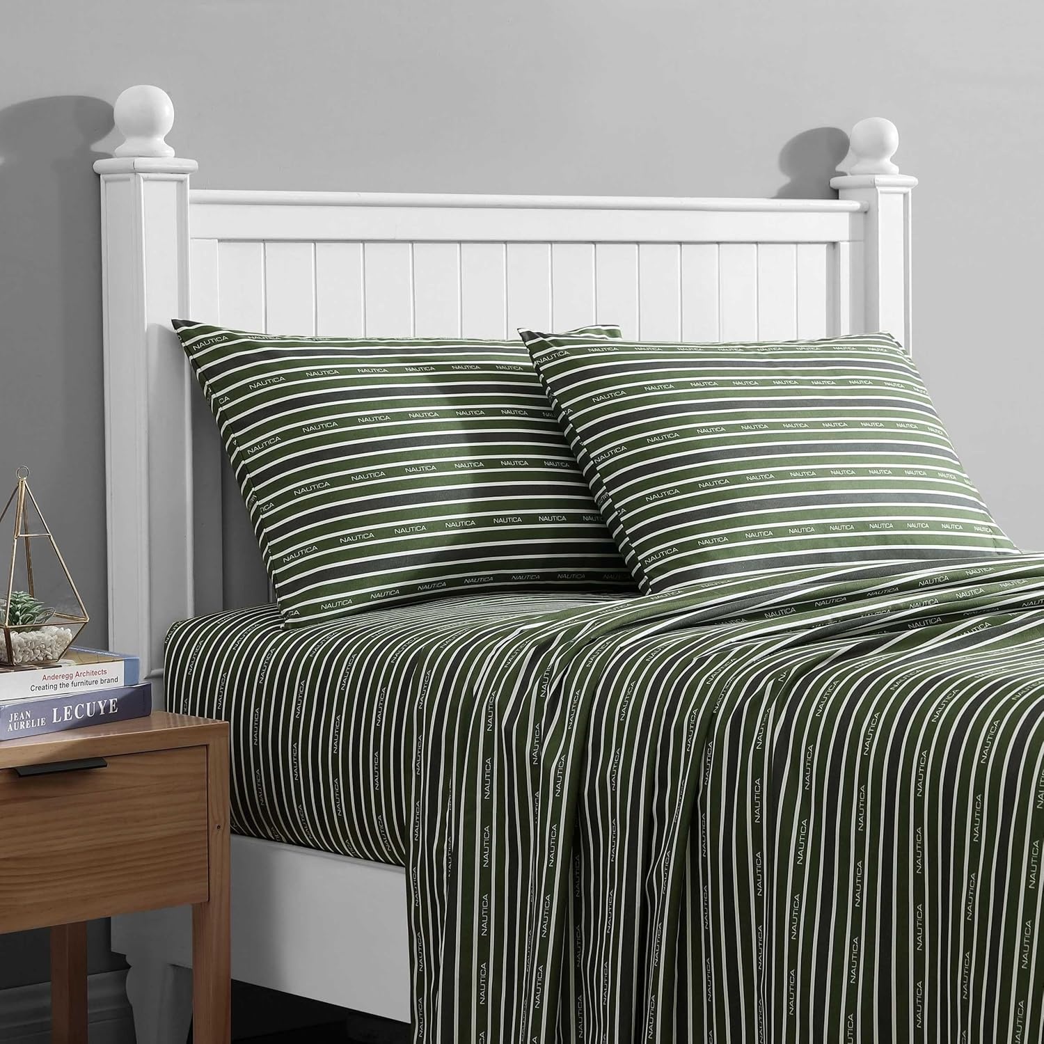 image:imageNautica Sheet Set Breathable amp Cooling Microfiber Bedding with Matching Pillowcase Deep Pocket Fully Elasticized Coastal Coral Ocean Breeze Blue TwinVaradero Typeface Green