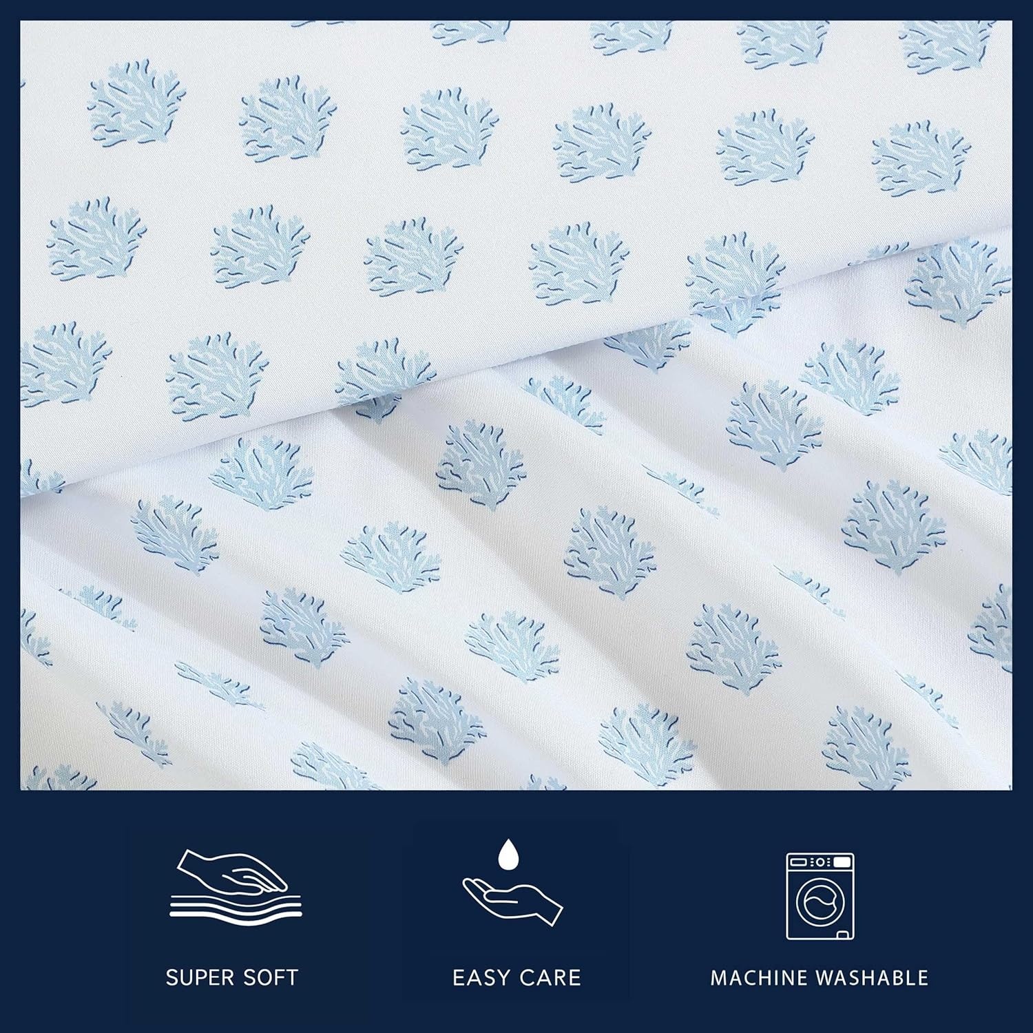 image:imageNautica Sheet Set Breathable amp Cooling Microfiber Bedding with Matching Pillowcase Deep Pocket Fully Elasticized Coastal Coral Ocean Breeze Blue TwinCoastal Coral Ocean Breeze Blue