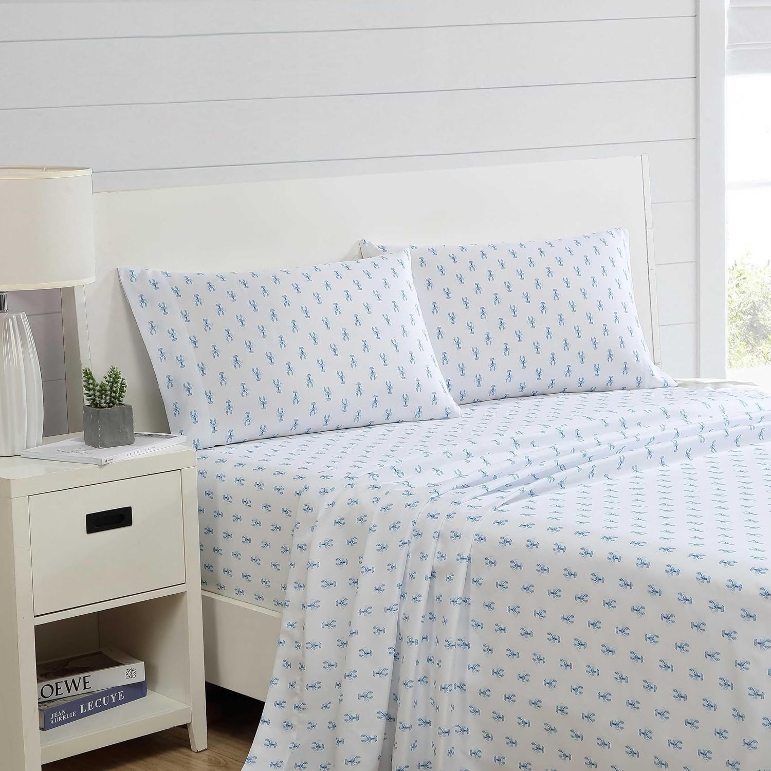 image:imageNautica Sheet Set Breathable amp Cooling Microfiber Bedding with Matching Pillowcase Deep Pocket Fully Elasticized Coastal Coral Ocean Breeze Blue TwinNantucket Lobster Ocean Breeze Blue