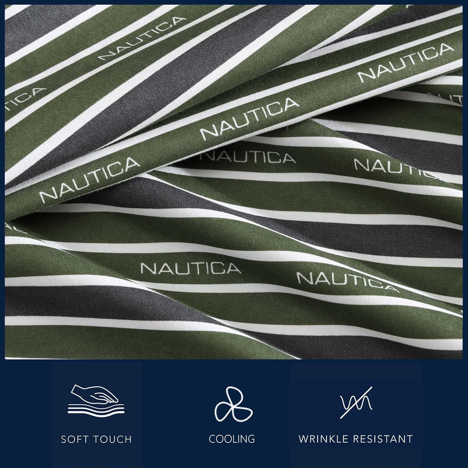 image:imageNautica Sheet Set Breathable amp Cooling Microfiber Bedding with Matching Pillowcase Deep Pocket Fully Elasticized Coastal Coral Ocean Breeze Blue TwinVaradero Typeface Green