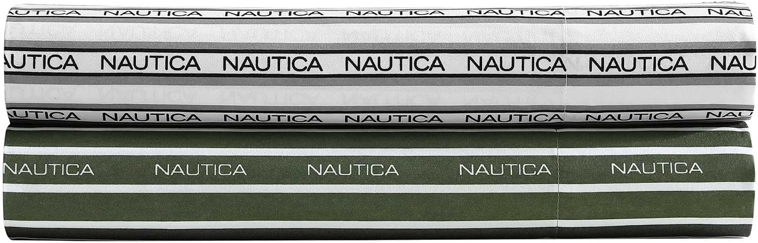 image:imageNautica Sheet Set Breathable amp Cooling Microfiber Bedding with Matching Pillowcase Deep Pocket Fully Elasticized Coastal Coral Ocean Breeze Blue TwinVaradero Typeface Green