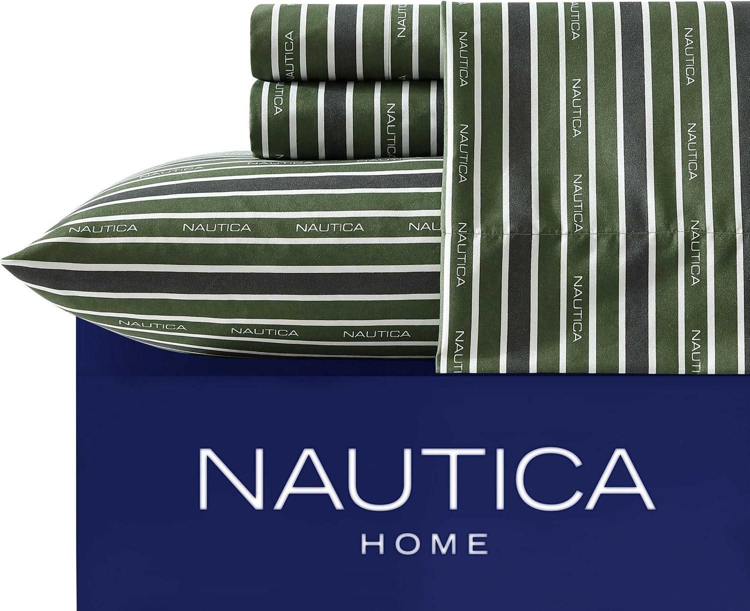 image:imageNautica Sheet Set Breathable amp Cooling Microfiber Bedding with Matching Pillowcase Deep Pocket Fully Elasticized Coastal Coral Ocean Breeze Blue TwinVaradero Typeface Green