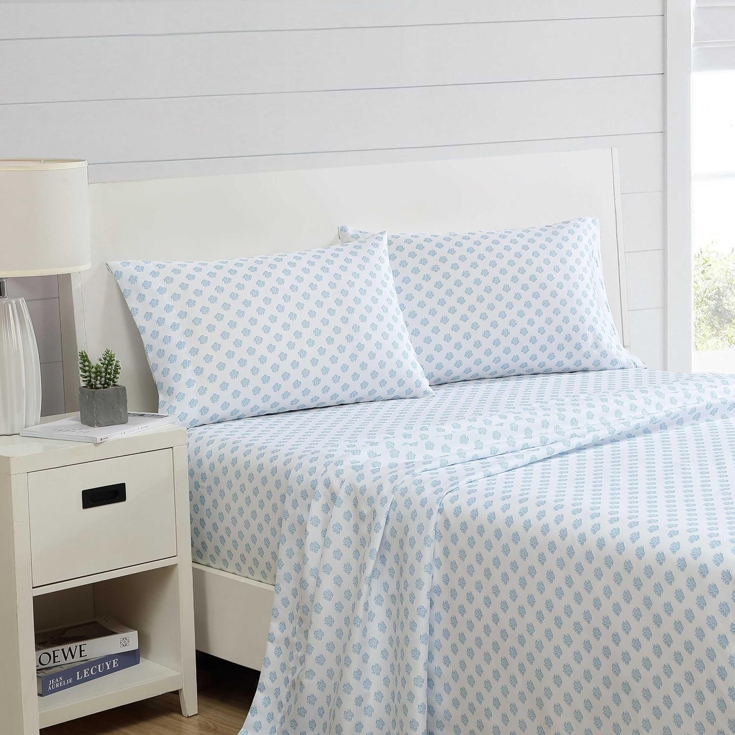 image:imageNautica Sheet Set Breathable amp Cooling Microfiber Bedding with Matching Pillowcase Deep Pocket Fully Elasticized Coastal Coral Ocean Breeze Blue TwinCoastal Coral Ocean Breeze Blue