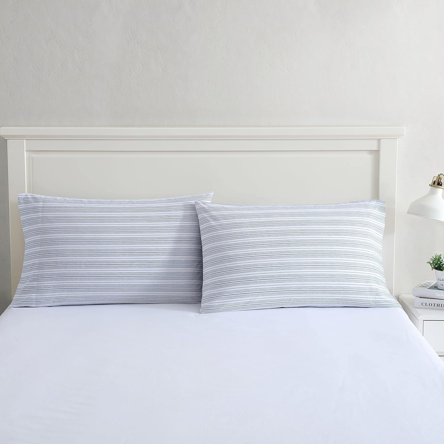 image:imageNautica Standard Pillowcase Set Cotton Percale Bedding Casual Home Decor Coleridge Stripe Charcoal 2 PieceBeaux Stripe Blue