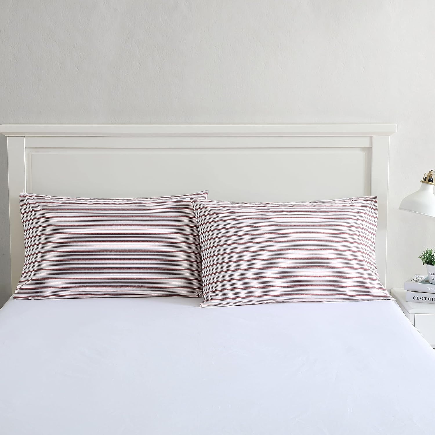 image:imageNautica Standard Pillowcase Set Cotton Percale Bedding Casual Home Decor Coleridge Stripe Charcoal 2 PieceColeridge Stripe Red