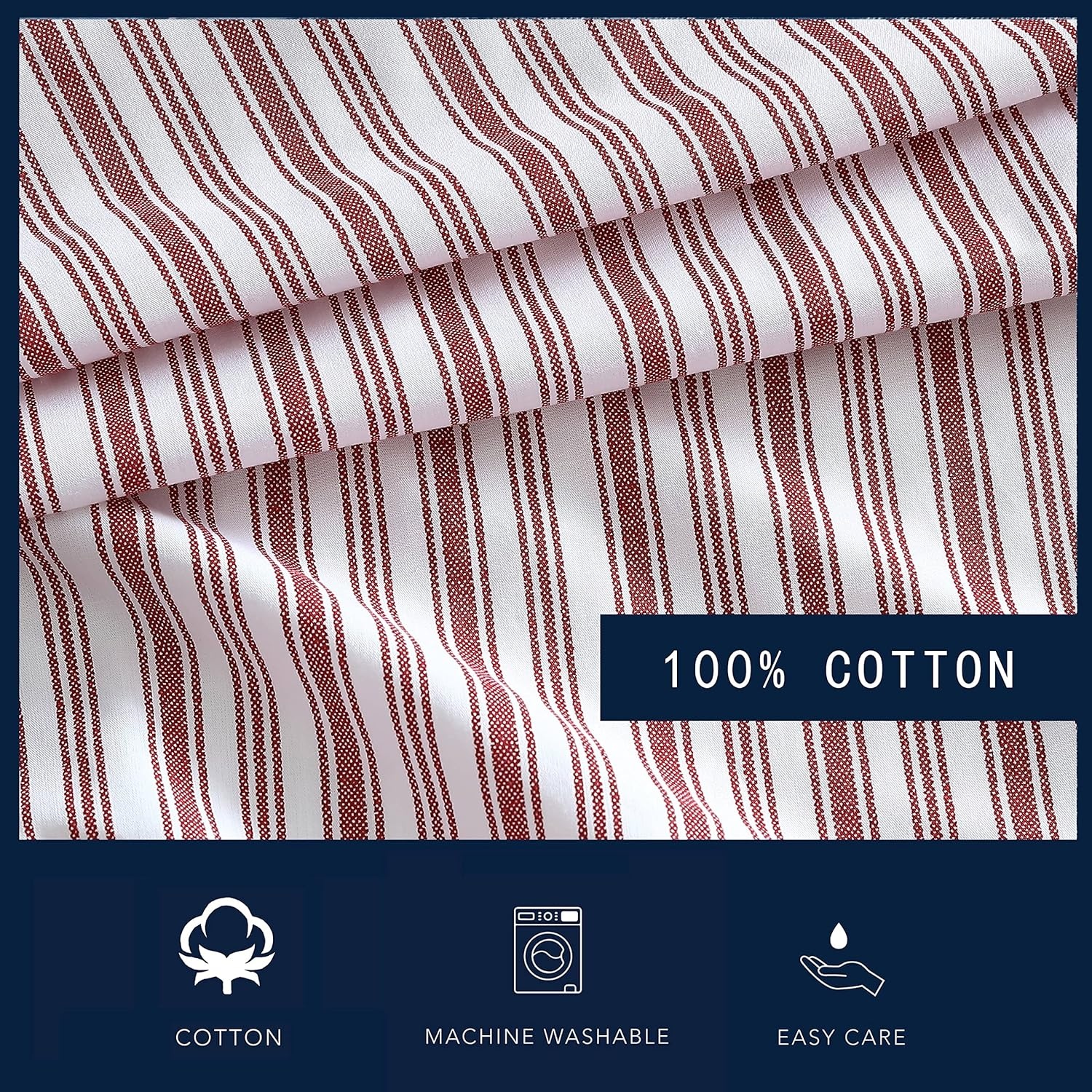 image:imageNautica Standard Pillowcase Set Cotton Percale Bedding Casual Home Decor Coleridge Stripe Charcoal 2 PieceColeridge Stripe Red