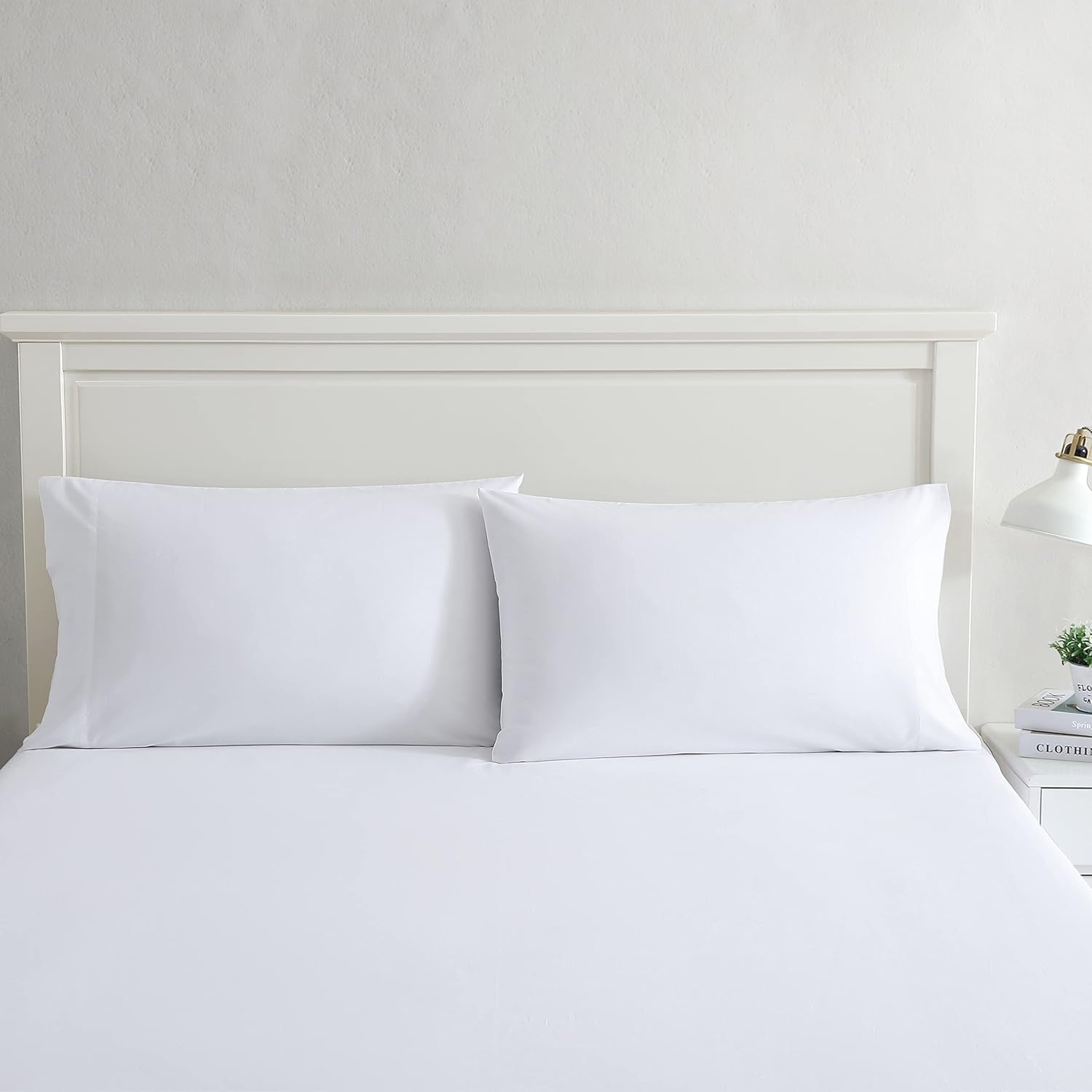 image:imageNautica Standard Pillowcase Set Cotton Percale Bedding Casual Home Decor Coleridge Stripe Charcoal 2 PieceSolid White