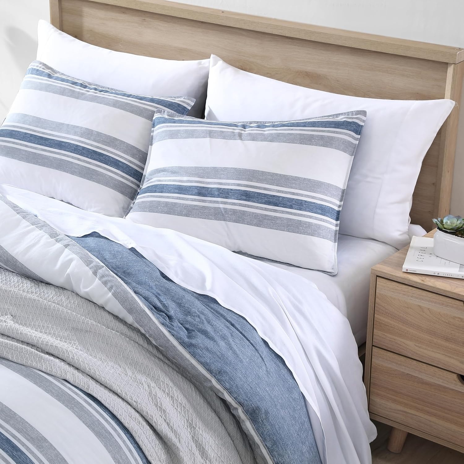 image:imageNautica Standard Quilted Sham Yarn Dyed Cotton Bedding with Reversible Plaid Design Lightweight Pillowcase College Dorm Room Essentials Adelson BlueBay Shore Navy