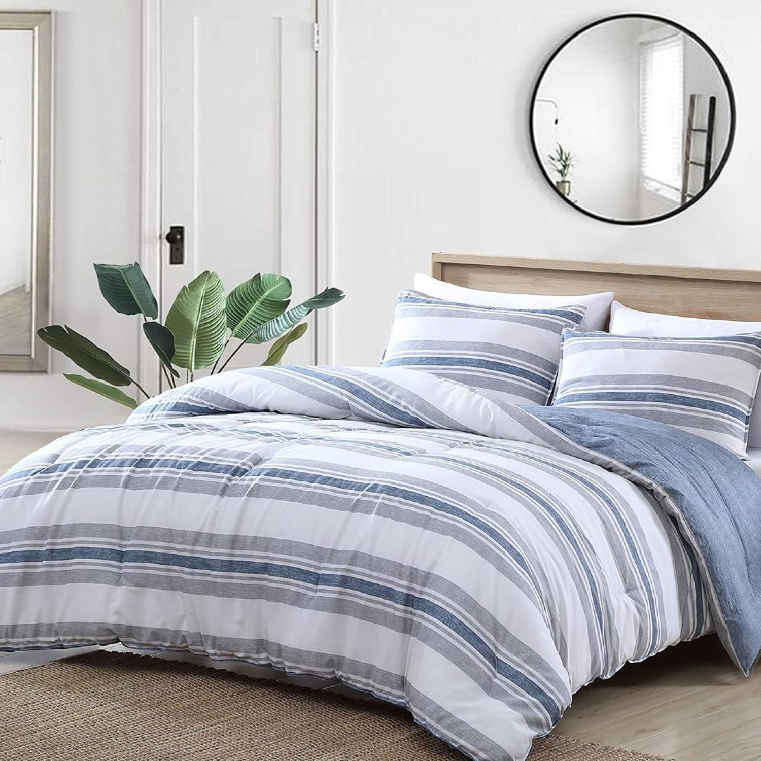 image:imageNautica Standard Quilted Sham Yarn Dyed Cotton Bedding with Reversible Plaid Design Lightweight Pillowcase College Dorm Room Essentials Adelson BlueBay Shore Navy