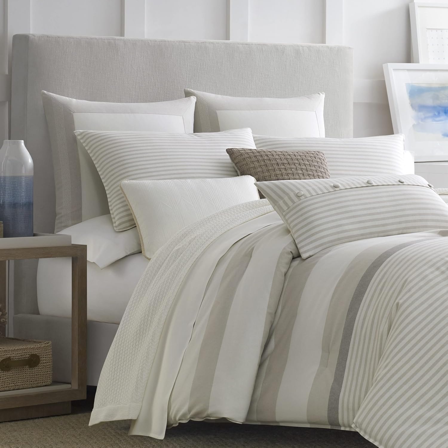 image:imageNautica Standard Quilted Sham Yarn Dyed Cotton Bedding with Reversible Plaid Design Lightweight Pillowcase College Dorm Room Essentials Adelson BlueBeige