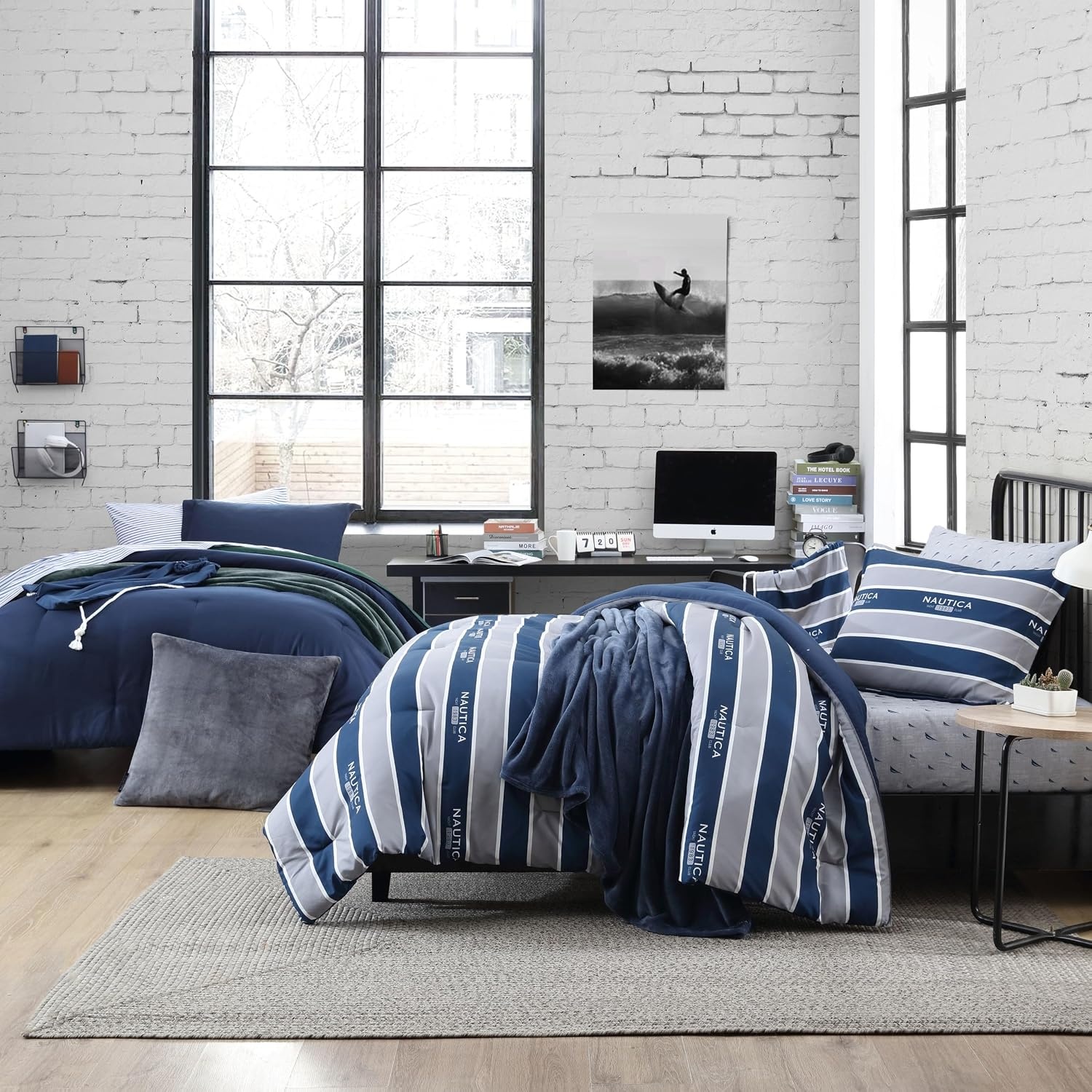 image:imageNautica Standard Quilted Sham Yarn Dyed Cotton Bedding with Reversible Plaid Design Lightweight Pillowcase College Dorm Room Essentials Adelson BlueCaptains BlueGreen