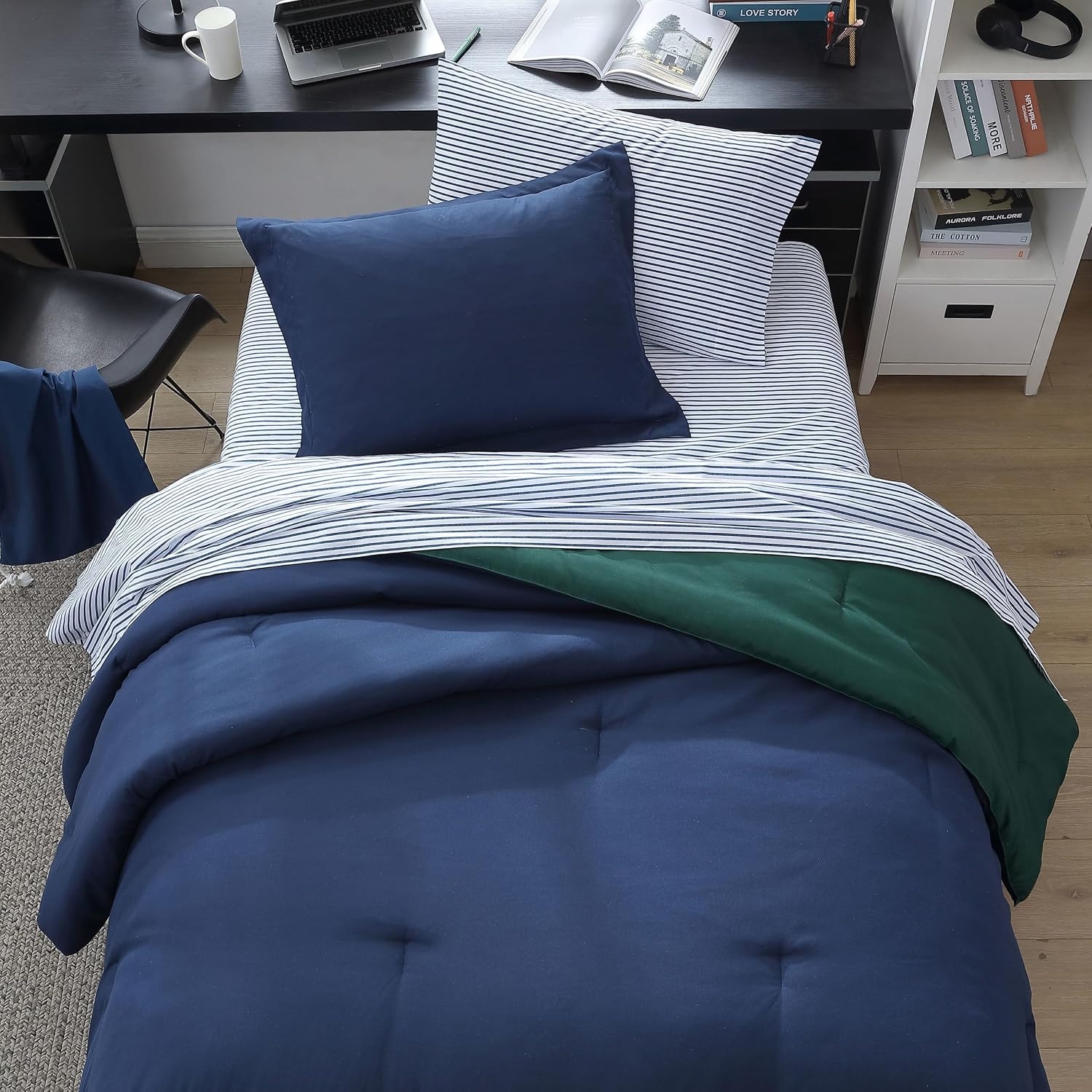 image:imageNautica Standard Quilted Sham Yarn Dyed Cotton Bedding with Reversible Plaid Design Lightweight Pillowcase College Dorm Room Essentials Adelson BlueCaptains BlueGreen