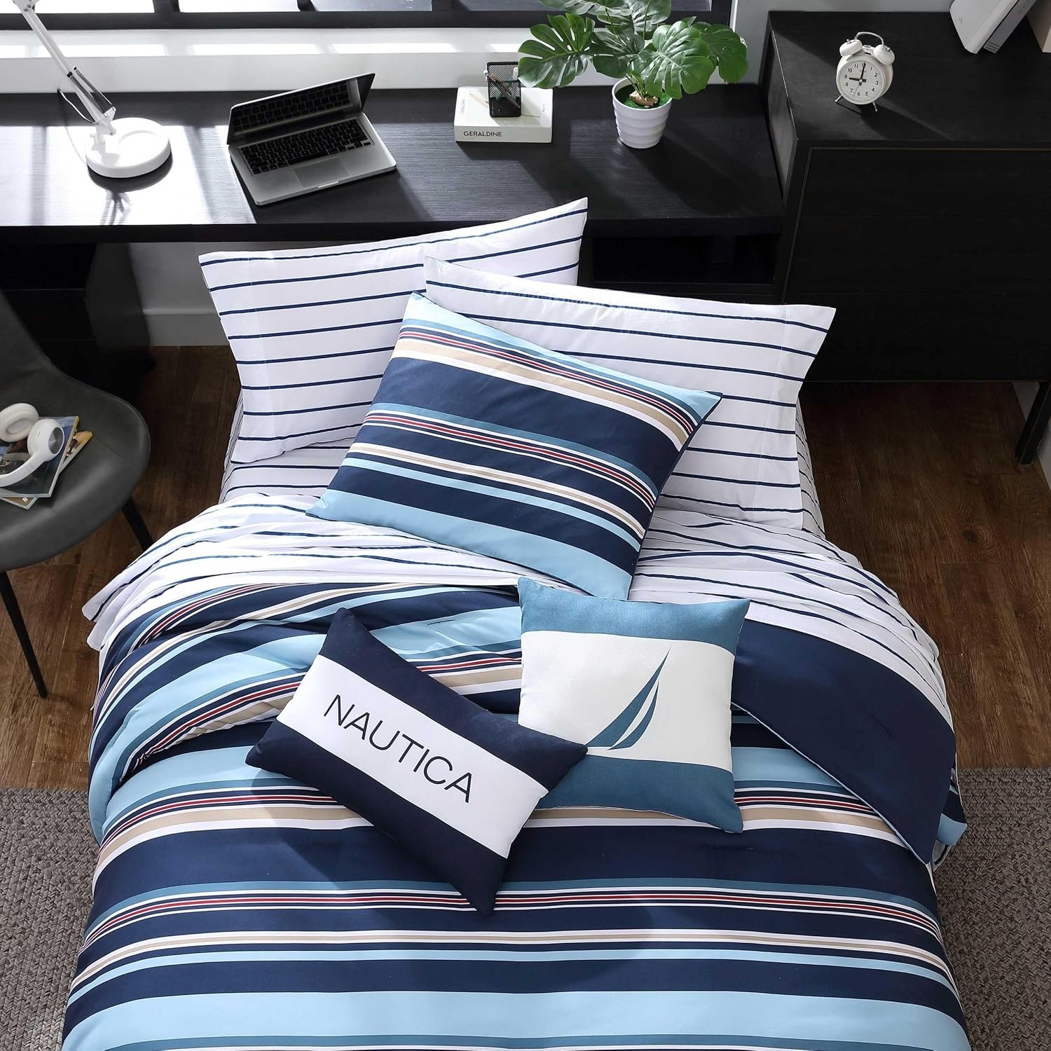 image:imageNautica Standard Quilted Sham Yarn Dyed Cotton Bedding with Reversible Plaid Design Lightweight Pillowcase College Dorm Room Essentials Adelson BlueColton Blue