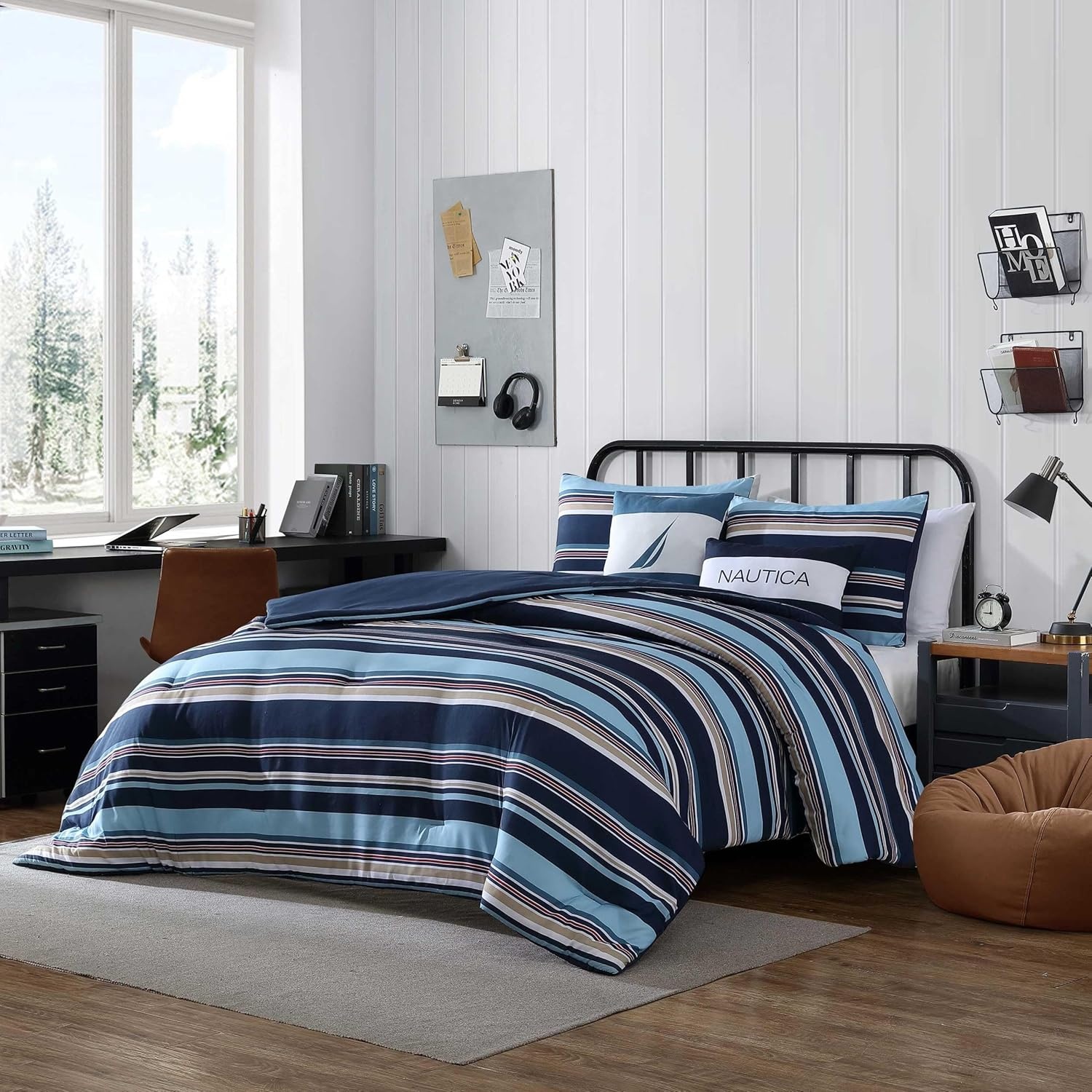 image:imageNautica Standard Quilted Sham Yarn Dyed Cotton Bedding with Reversible Plaid Design Lightweight Pillowcase College Dorm Room Essentials Adelson BlueColton Blue