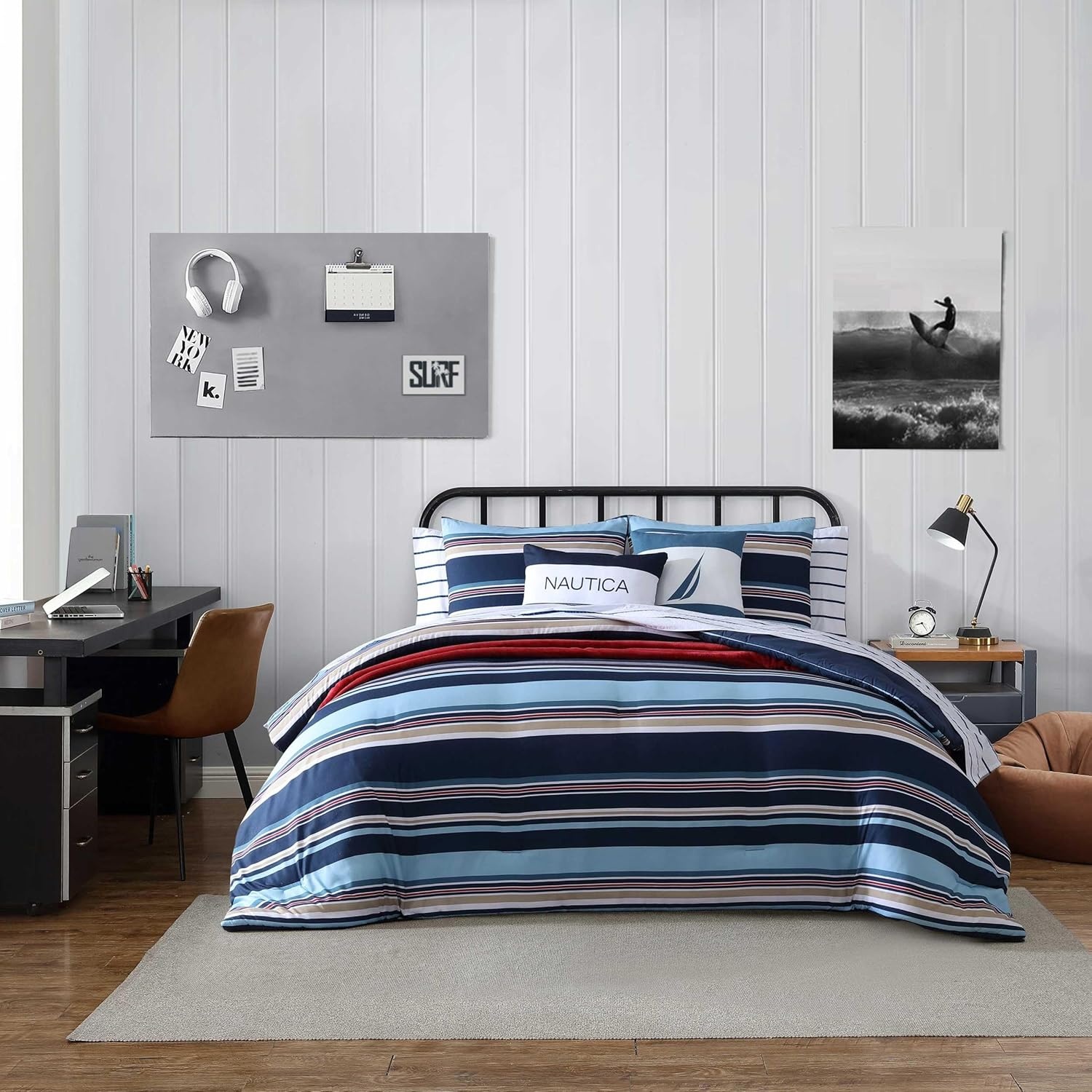 image:imageNautica Standard Quilted Sham Yarn Dyed Cotton Bedding with Reversible Plaid Design Lightweight Pillowcase College Dorm Room Essentials Adelson BlueColton Blue