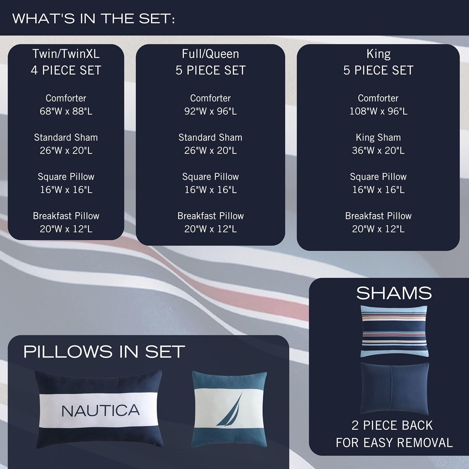 image:imageNautica Standard Quilted Sham Yarn Dyed Cotton Bedding with Reversible Plaid Design Lightweight Pillowcase College Dorm Room Essentials Adelson BlueColton Blue