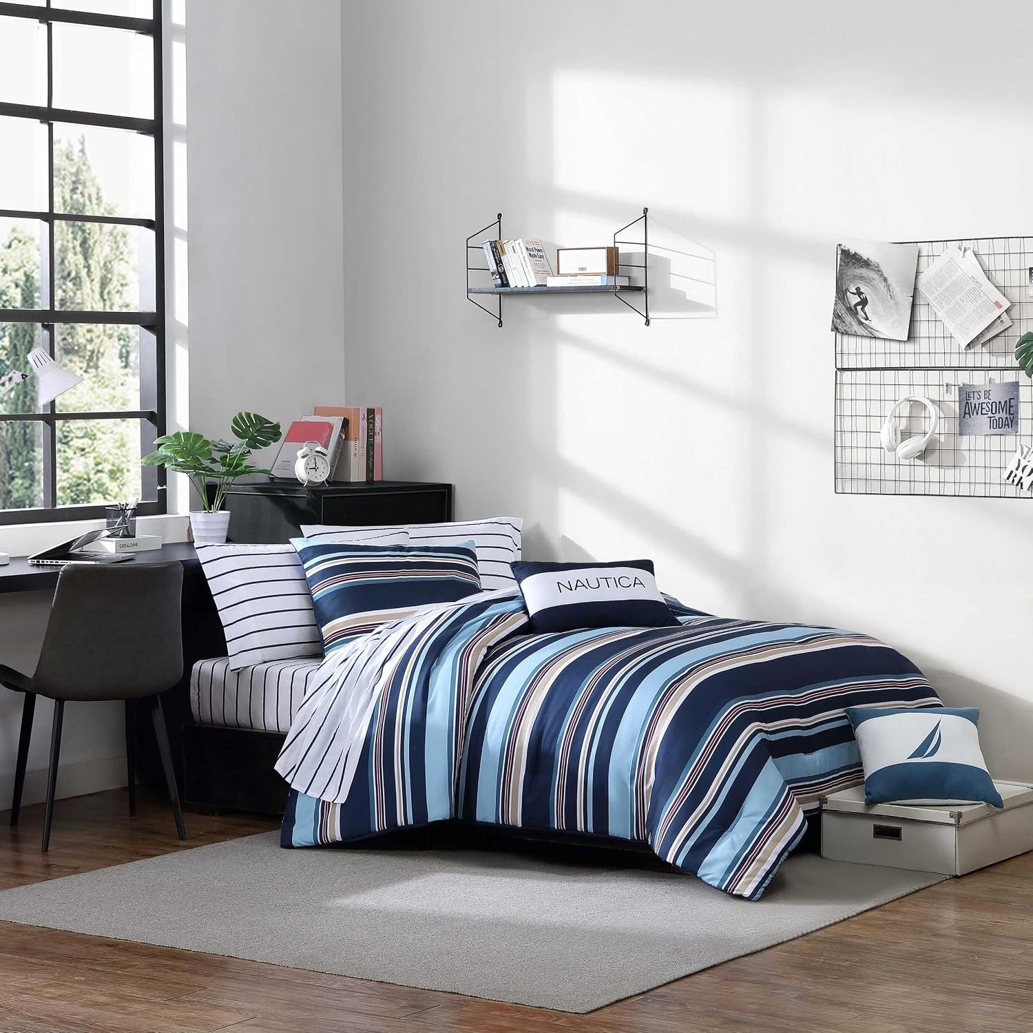 image:imageNautica Standard Quilted Sham Yarn Dyed Cotton Bedding with Reversible Plaid Design Lightweight Pillowcase College Dorm Room Essentials Adelson BlueColton Blue